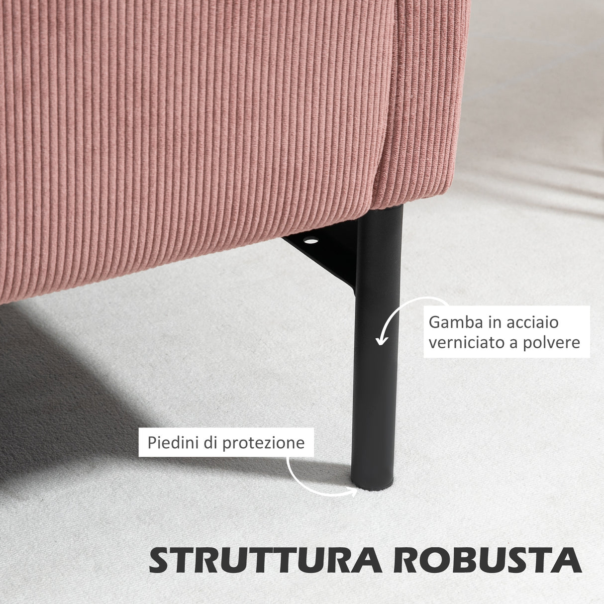 easycomfort easycomfort poltroncina in velluto a coste con gambe in acciaio e cuscino posteriore 73x74x82cm rosa