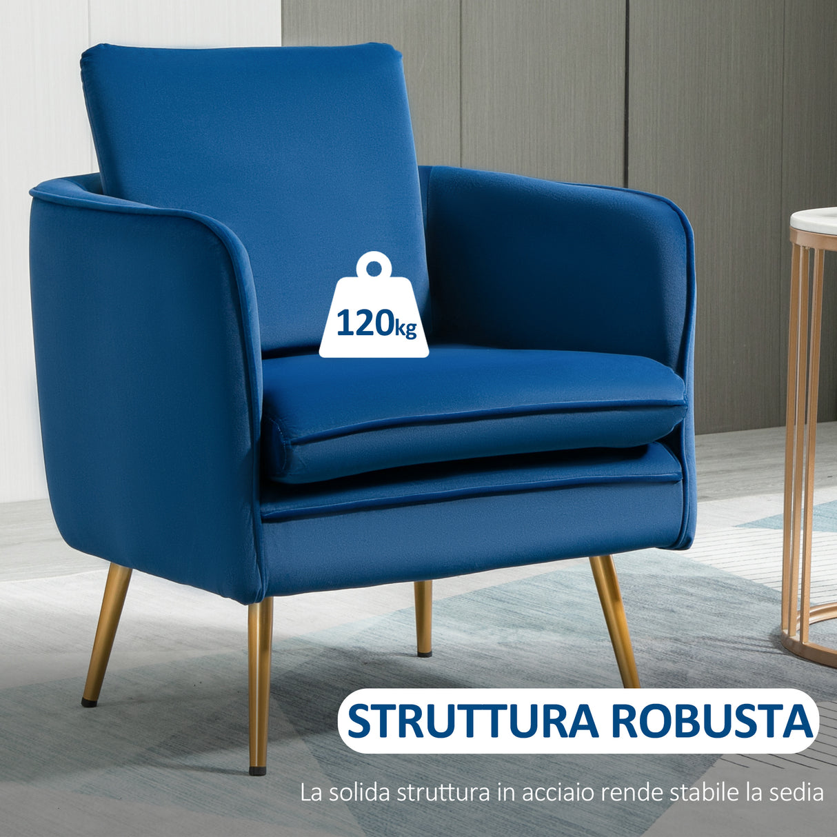 easycomfort easycomfort poltroncina in velluto imbottita con braccioli 63x61x80cm blu
