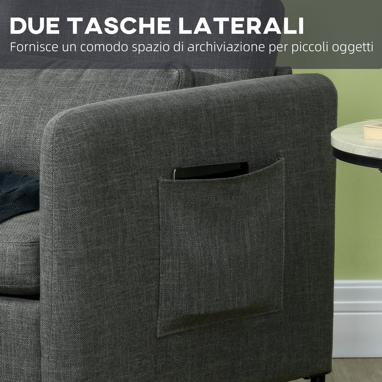 easycomfort easycomfort poltroncina moderna in tessuto effetto lino con gambe in acciaio e tasche laterali 73x73x80cm grigio
