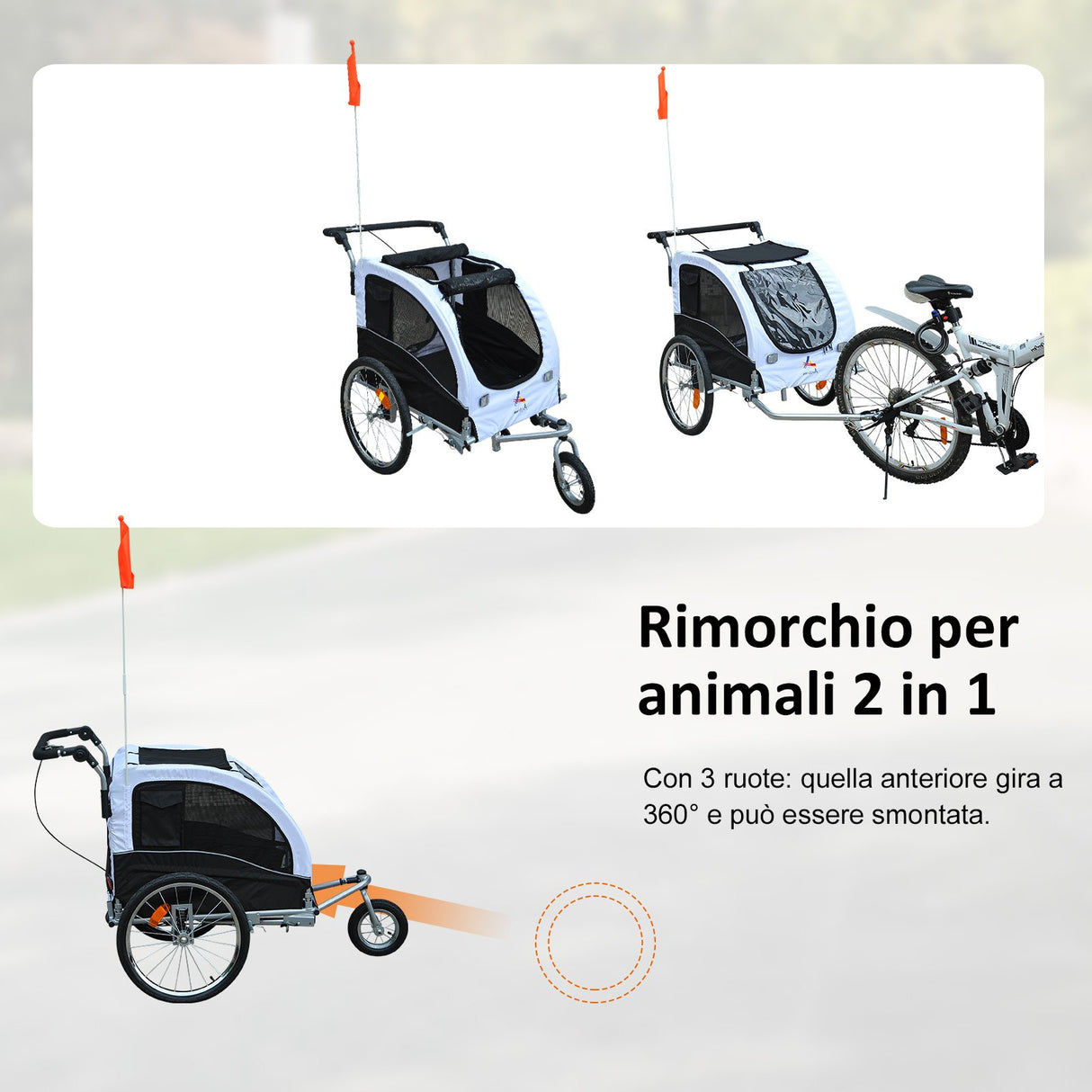 easycomfort easycomfort rimorchio bicicletta passeggino per cani 3 ruote bianco e nero ean 8055776911571