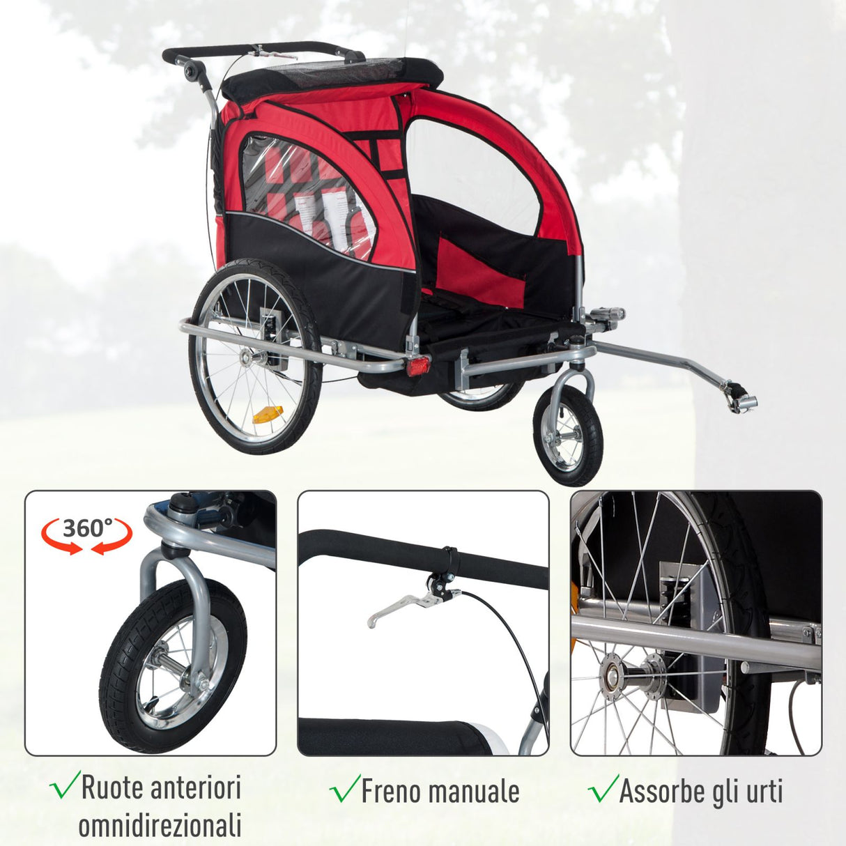 easycomfort easycomfort rimorchio passeggino porta bimbo 2 in 1 per bicicletta jogging rosso e nero ean 8054144138794