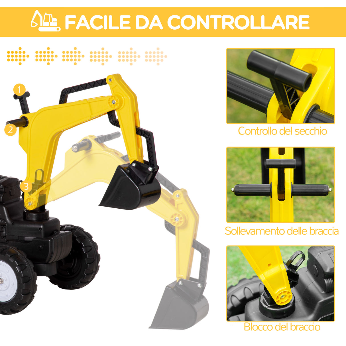 easycomfort easycomfort ruspa giocattolo a pedali per bambini 3 6 anni con 6 ruote in acciaio e plastica 107x42x71 cm giallo