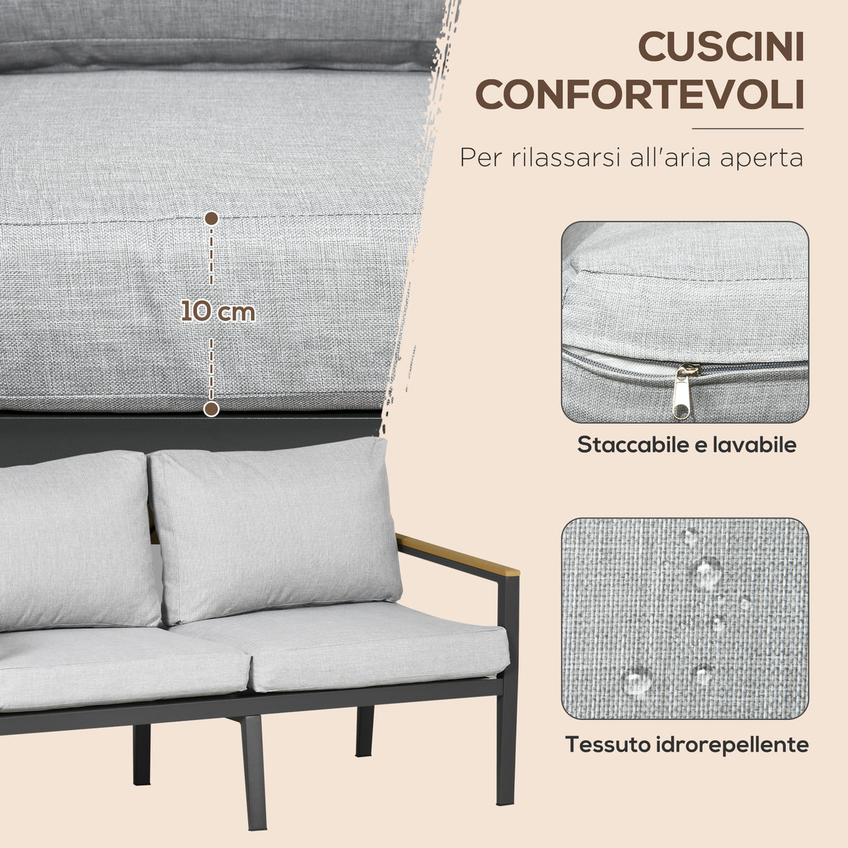 easycomfort easycomfort salotto da esterni da 4 pezzi con divanetto 2 poltrone e tavolino in alluminio grigio chiaro