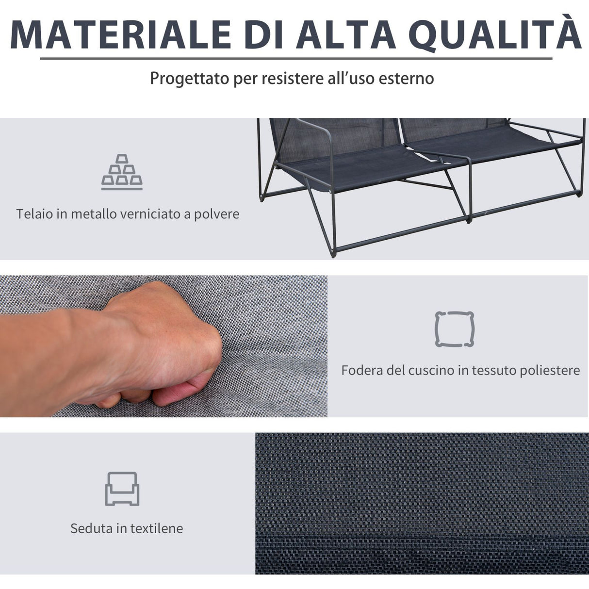 easycomfort easycomfort salotto da giardino set divano da esterno e poltrone con tavolino grigio e nero