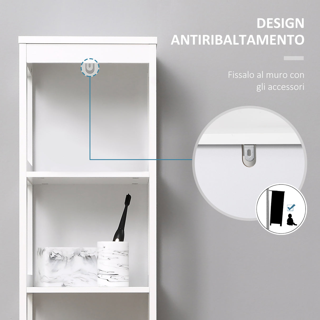 easycomfort easycomfort scaffale bagno salvaspazio a 5 ripiani in legno 30x30x140cm bianco