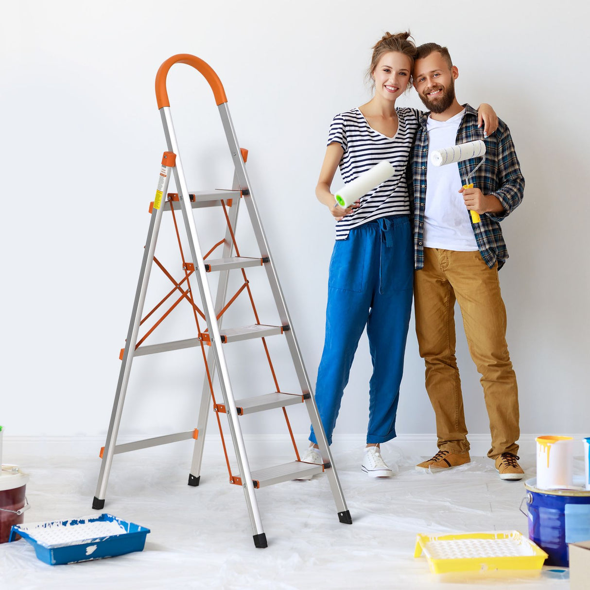 easycomfort easycomfort scala professionale in alluminio con 5 gradini pieghevole e salvaspazio ean 8054111848848