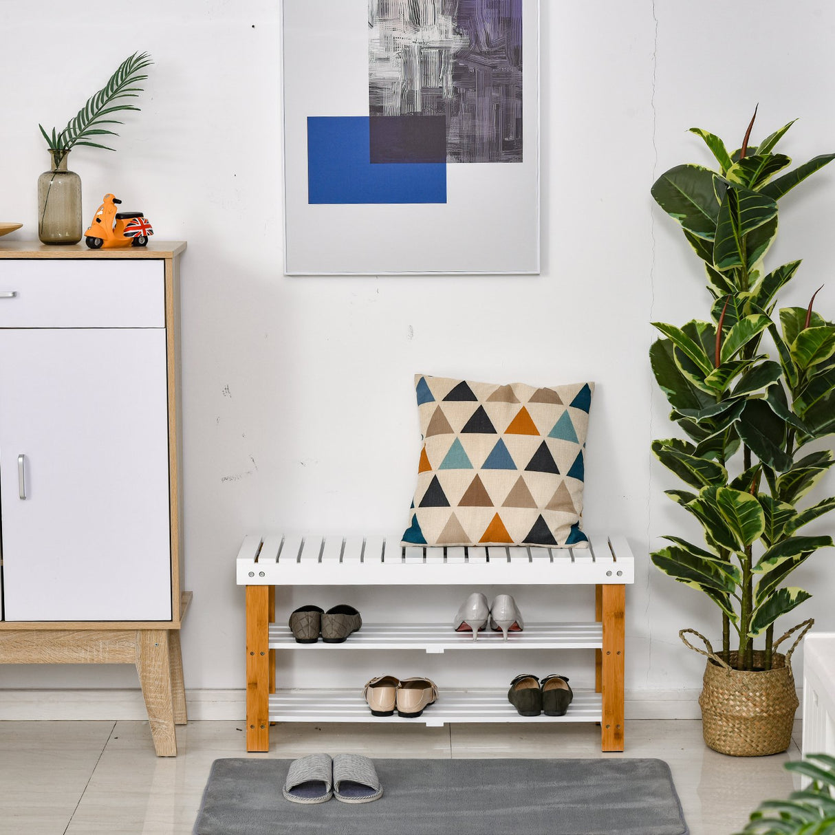 easycomfort easycomfort scarpiera design minimal in legno di pino e mdf con 2 mensole bianca e color legno 90x29x45cm ean 8054111844673