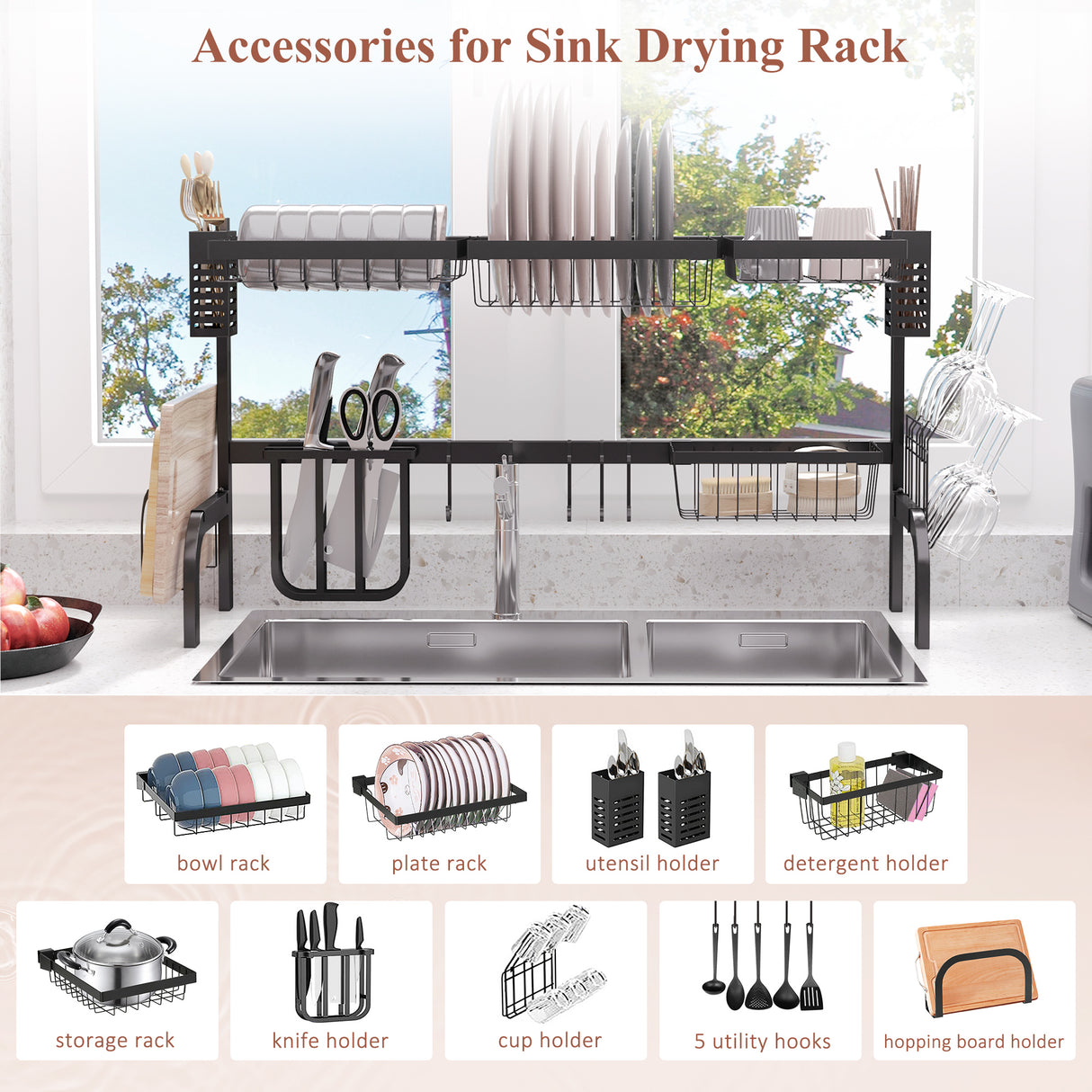 easycomfort easycomfort scolapiatti da appoggio a 2 ripiani in acciaio per lavandino 100x30x52 5cm nero