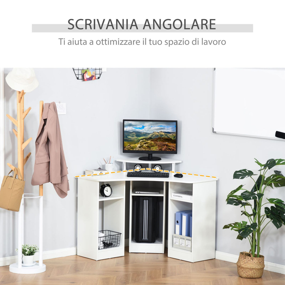 easycomfort easycomfort scrivania angolare porta pc in legno con ripiano monitor bianco