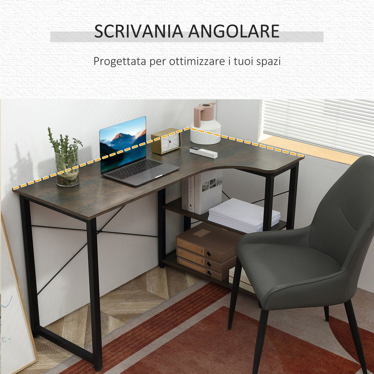 easycomfort easycomfort scrivania angolare salvaspazio in legno e acciaio marrone