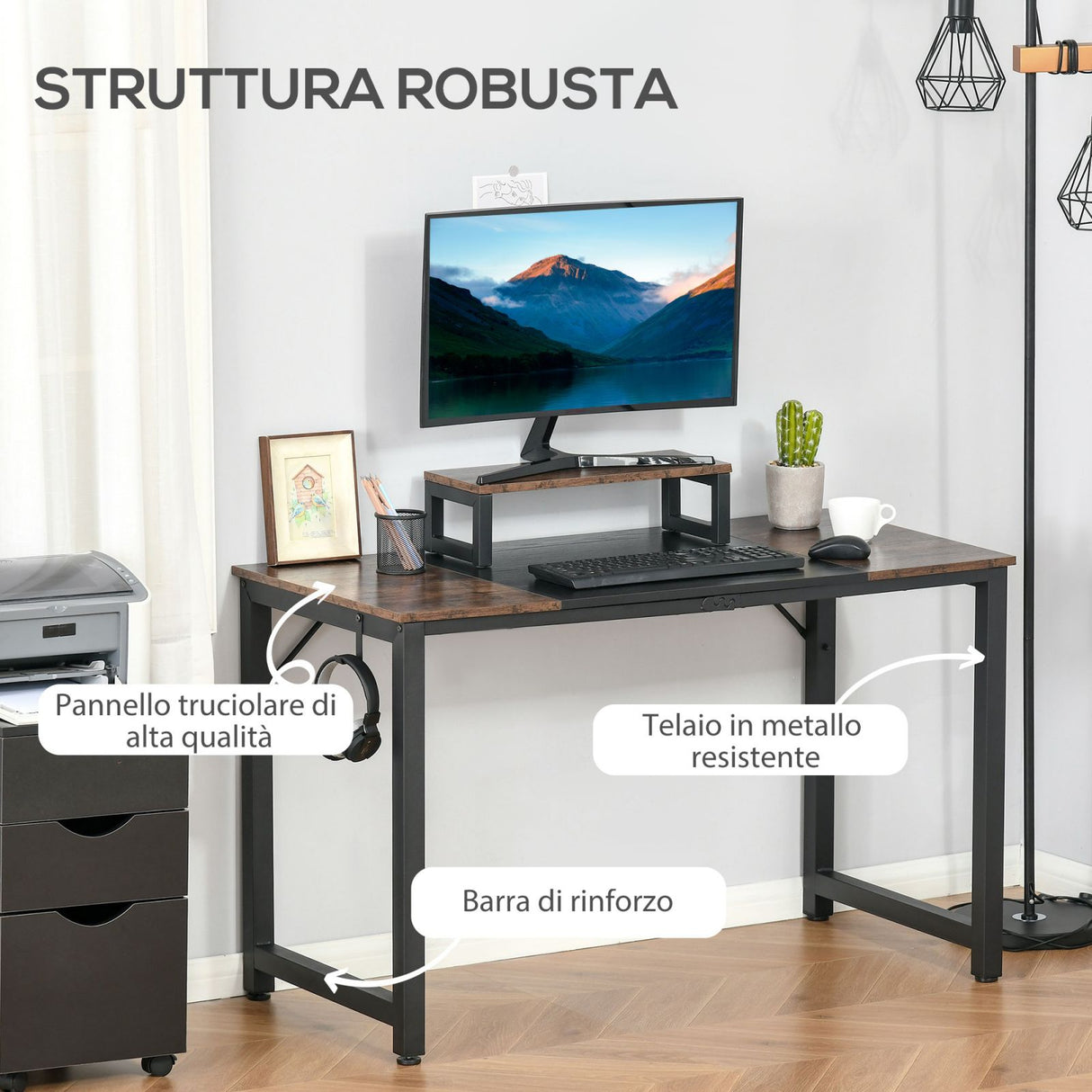 easycomfort easycomfort scrivania con supporto per il monitor marrone nero