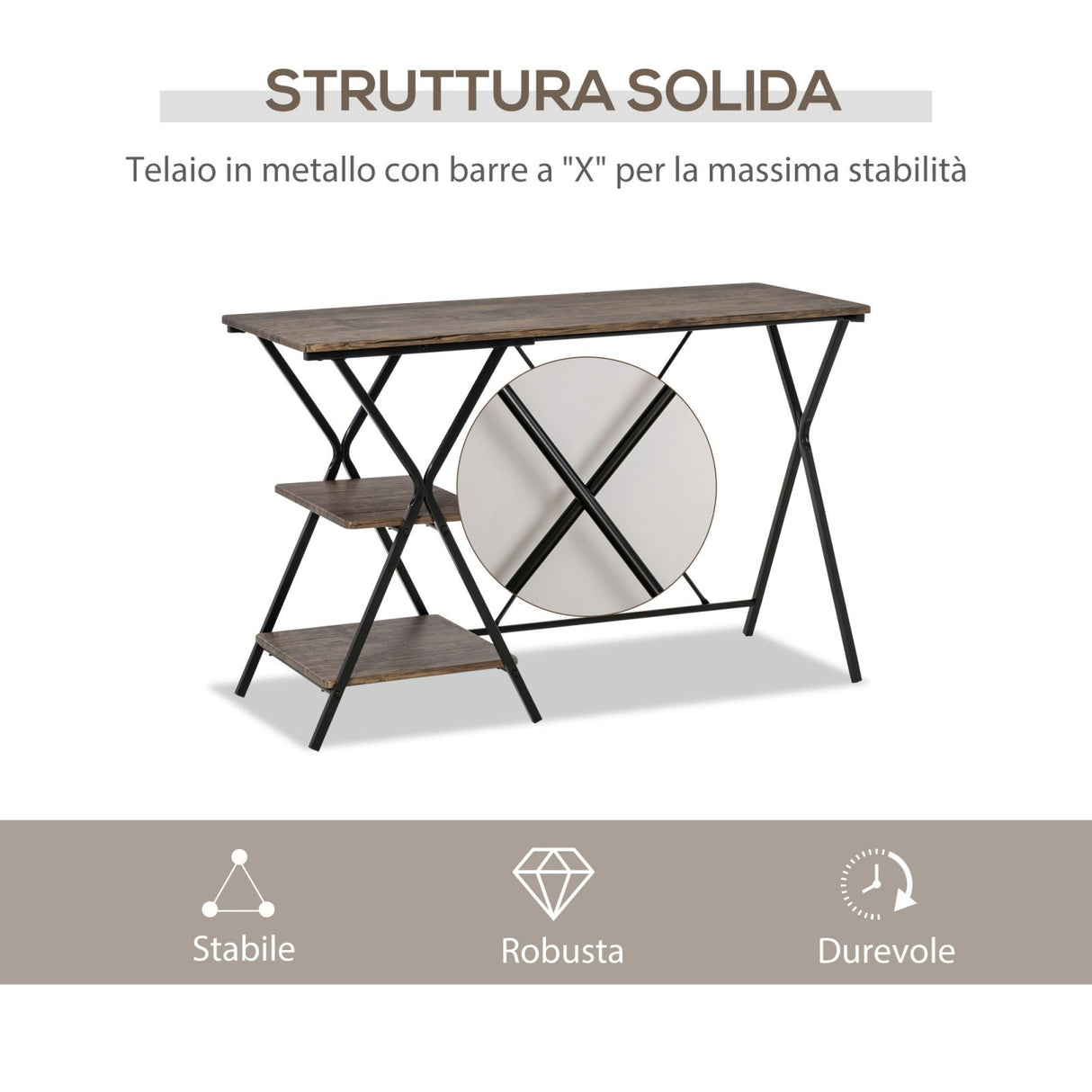 easycomfort easycomfort scrivania da ufficio porta pc in stile industriale legno marrone 120x48x78cm