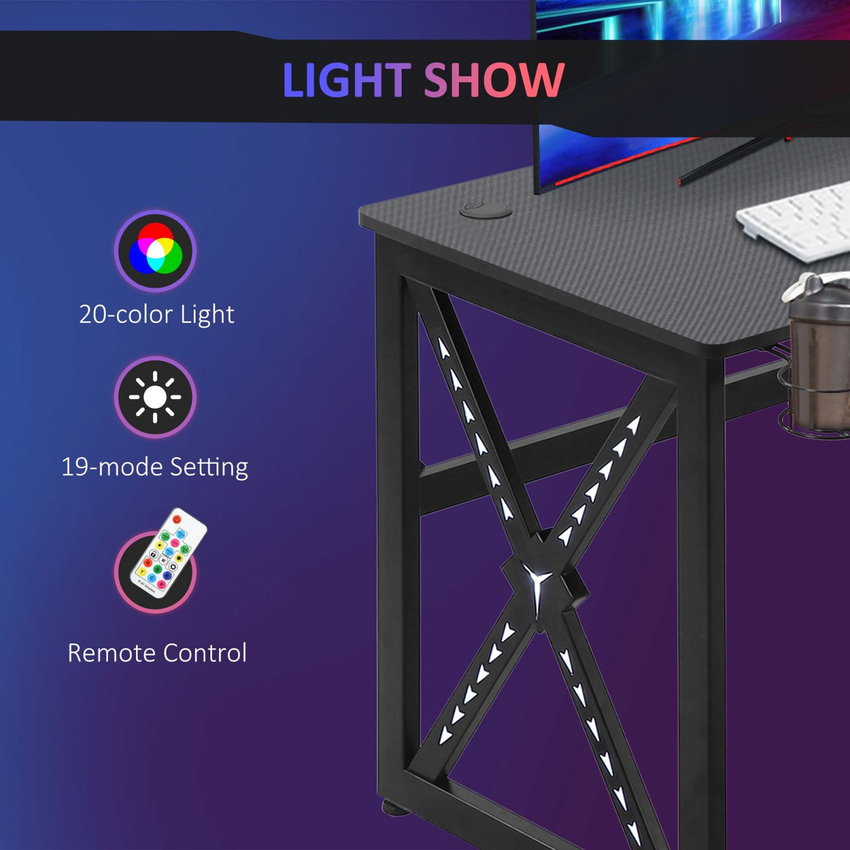 easycomfort easycomfort scrivania gaming con luci a led con portabicchieri e gancio cuffie nero