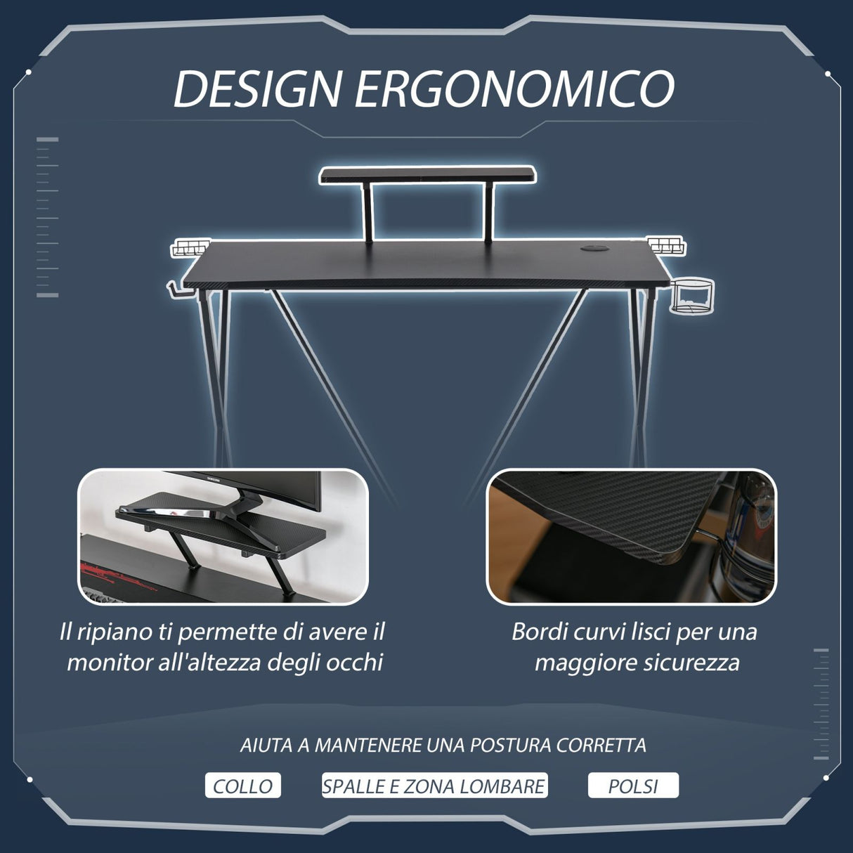 easycomfort easycomfort scrivania gaming con ripiano per monitor e supporti nero