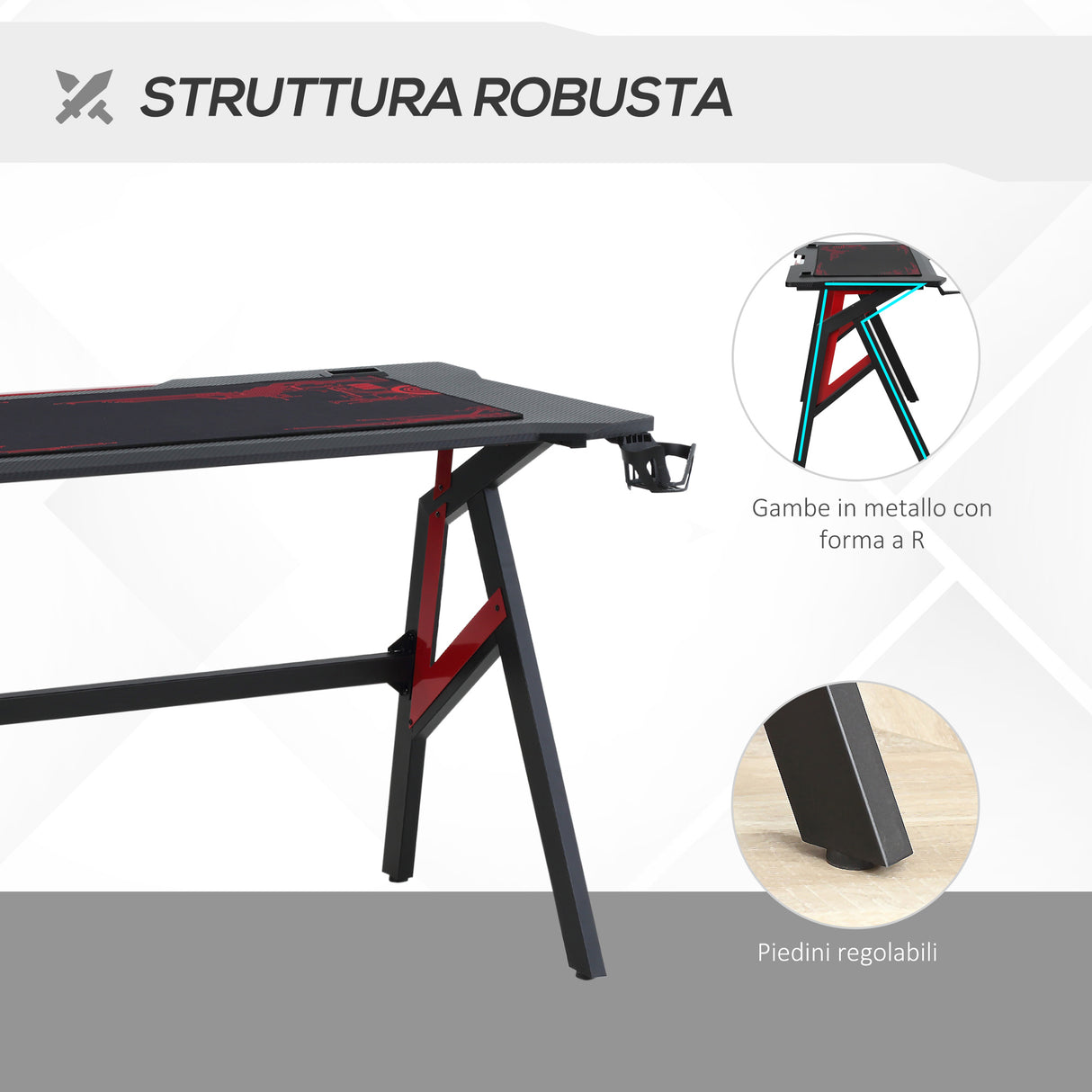 easycomfort easycomfort scrivania gaming moderna con tappetino mouse maxi e accessori 120x58x75cm rosso e nero