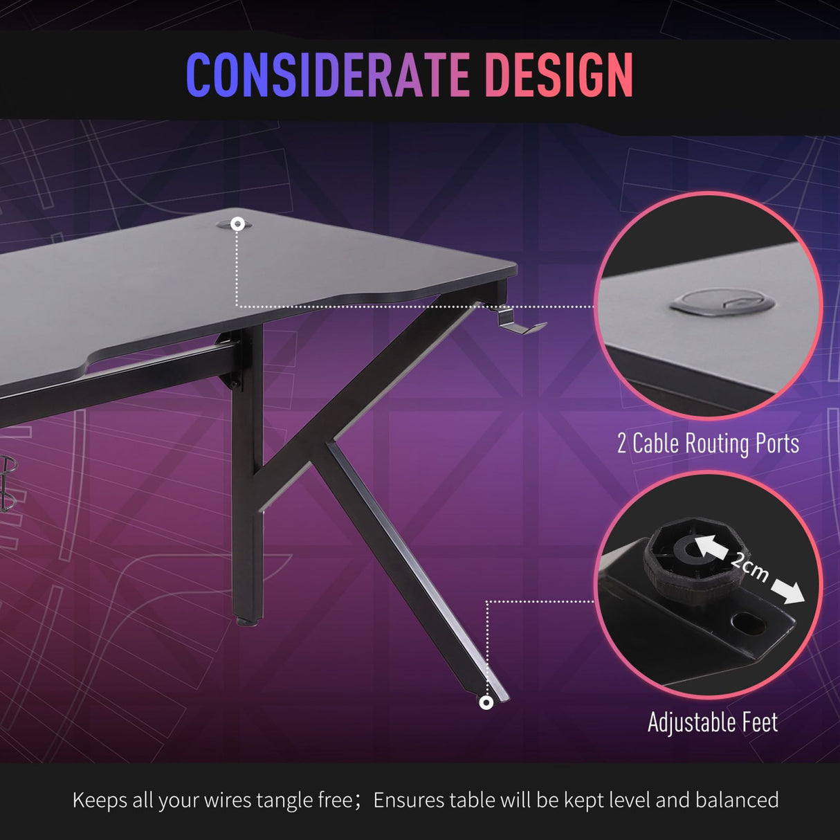 easycomfort easycomfort scrivania gaming per computer porta bicchieri e supporti nero