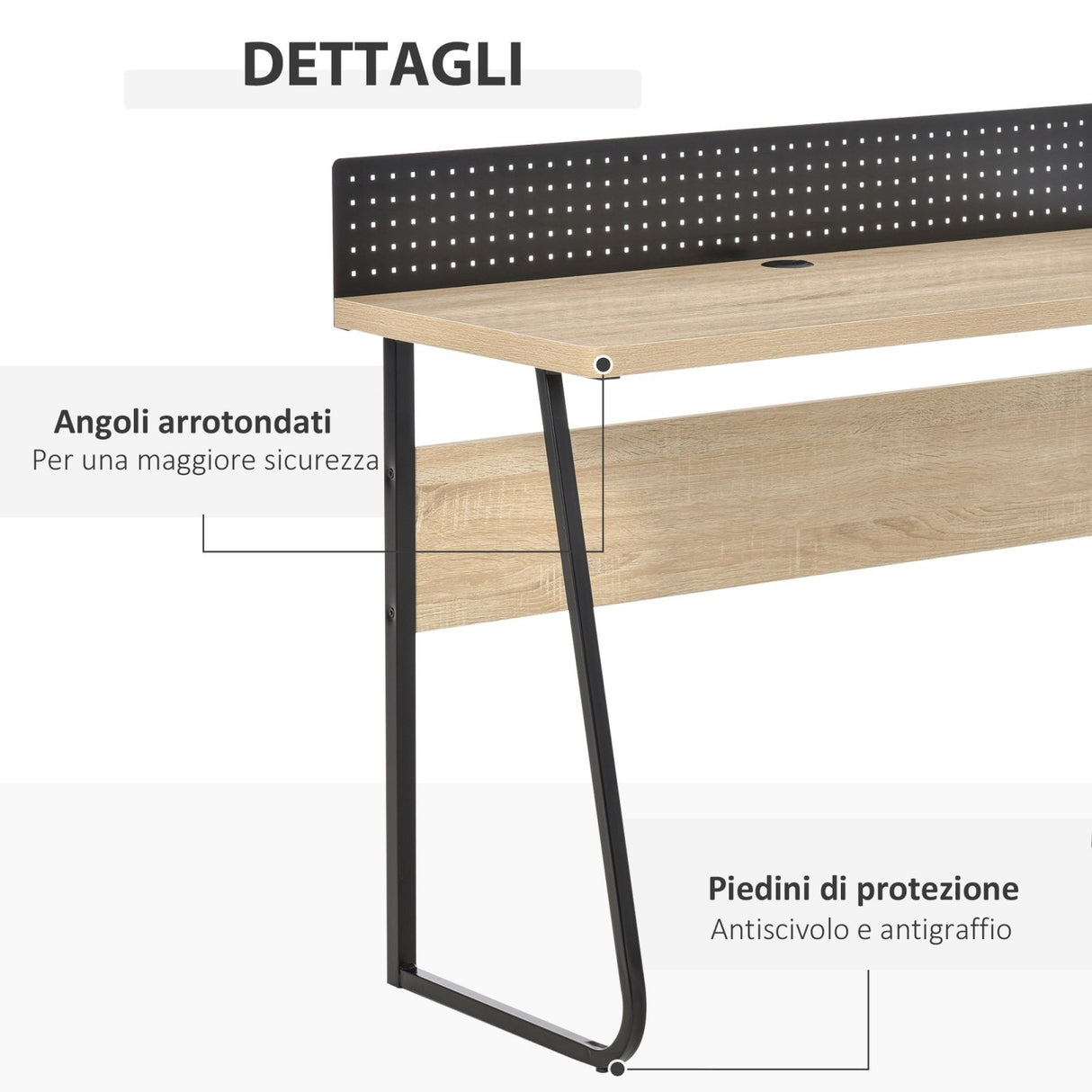 easycomfort easycomfort scrivania moderna con foro passacavi e pannello forato metallo e legno 110x48x90cm legno e nero