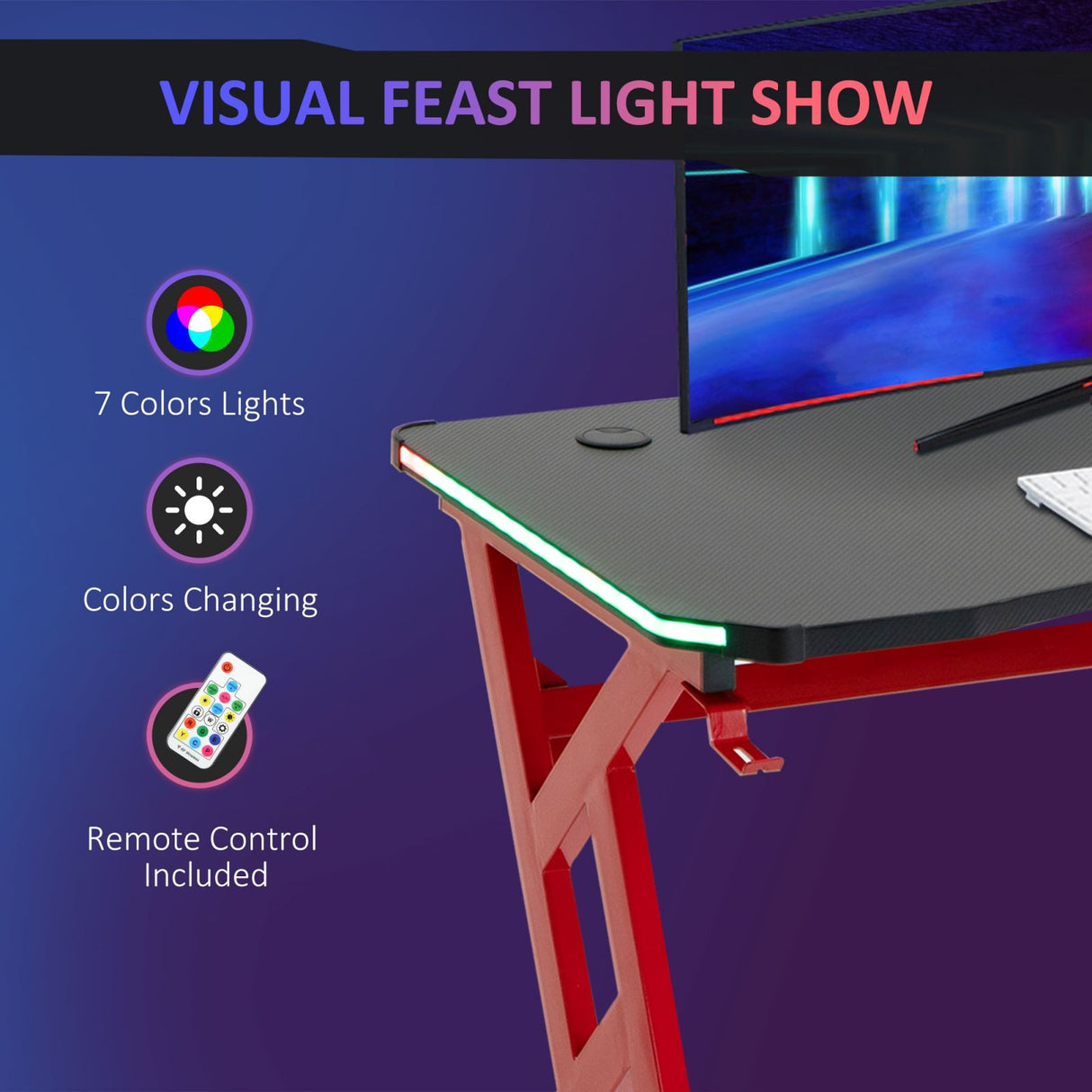 easycomfort easycomfort scrivania moderna da gaming con telecomando porta tazza e gancio cuffie nero