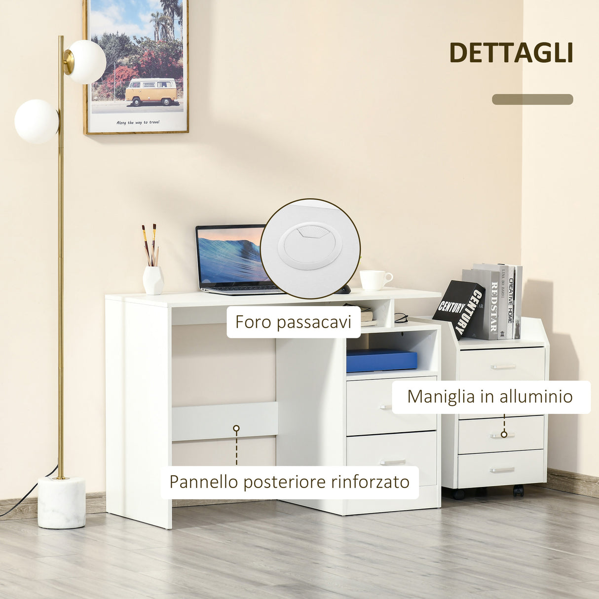 easycomfort easycomfort scrivania pc salvaspazio per camera o ufficio in legno 108x48x76cm bianco