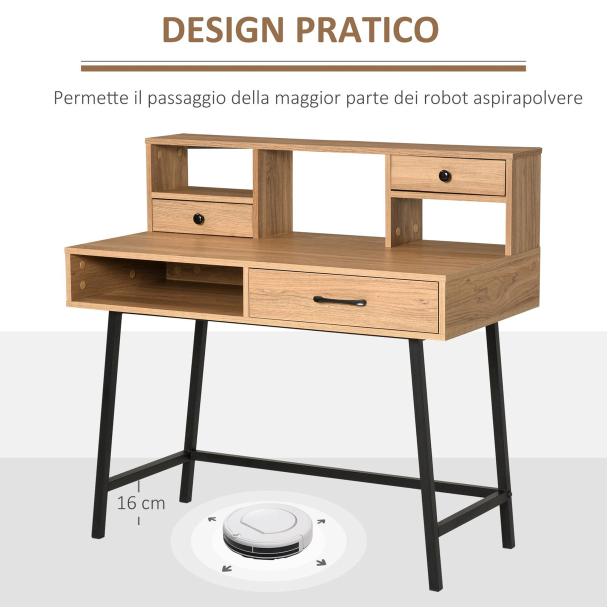 easycomfort easycomfort scrivania ufficio e camera con cassetti e mensole 105x55x100cm legno ean 8054144132556