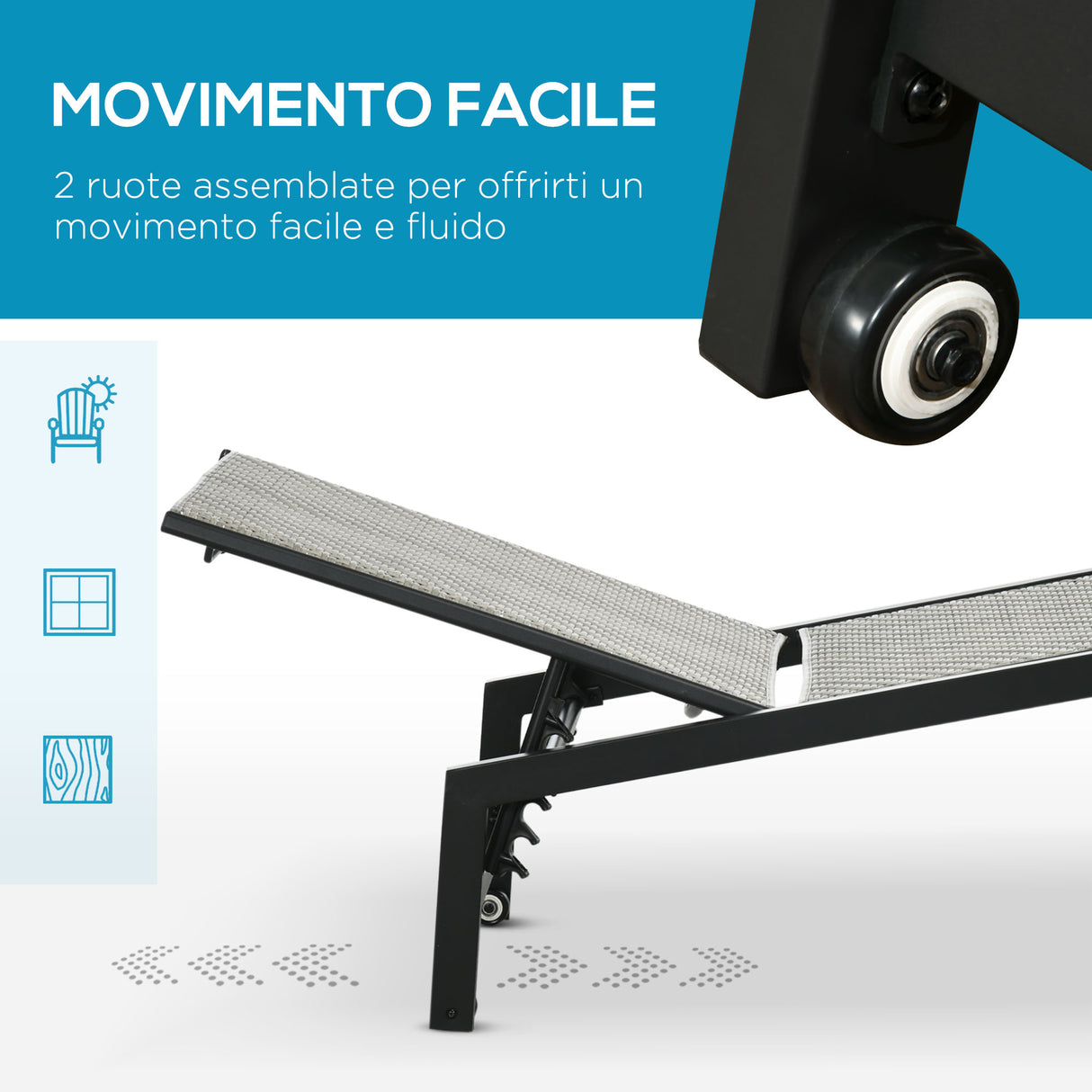 easycomfort easycomfort sdraio da giardino in rattan e alluminio regolabile in 5 posizioni con ruote 162x60x90 cm