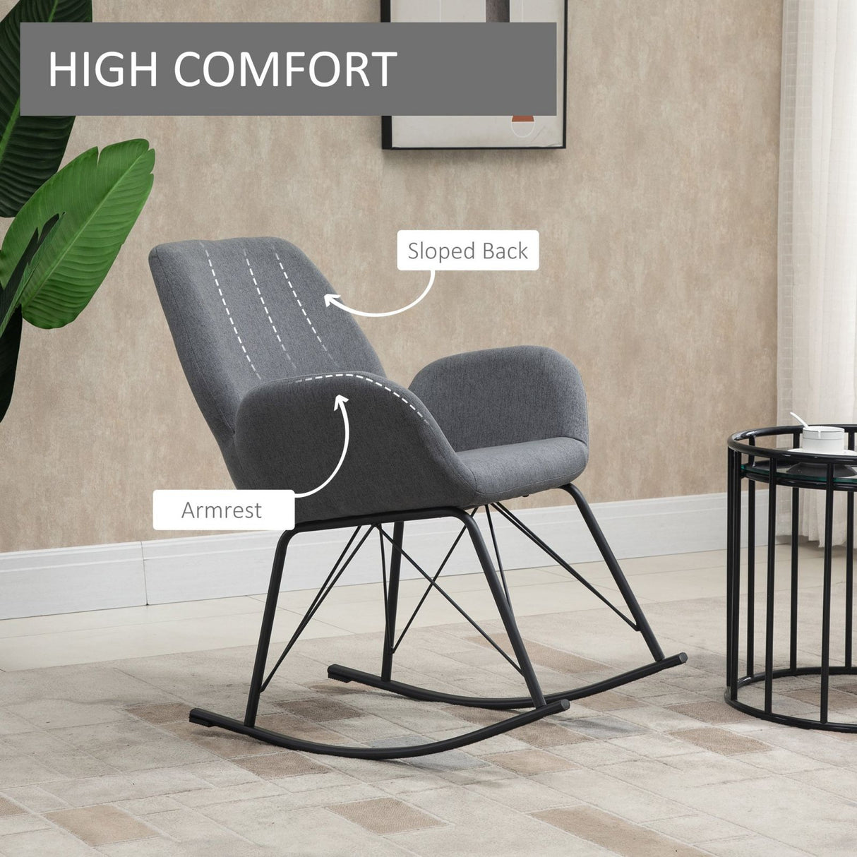 easycomfort easycomfort sedia a dondolo moderna imbottita in metallo e tessuto per soggiorno e salotto 65x80x88cm grigio