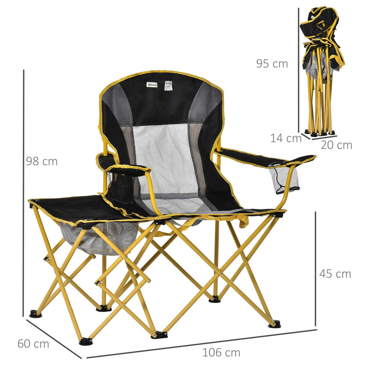 easycomfort easycomfort sedia da campeggio pieghevole con tavolino integrato e porta bicchiere metallo e tessuto nero giallo