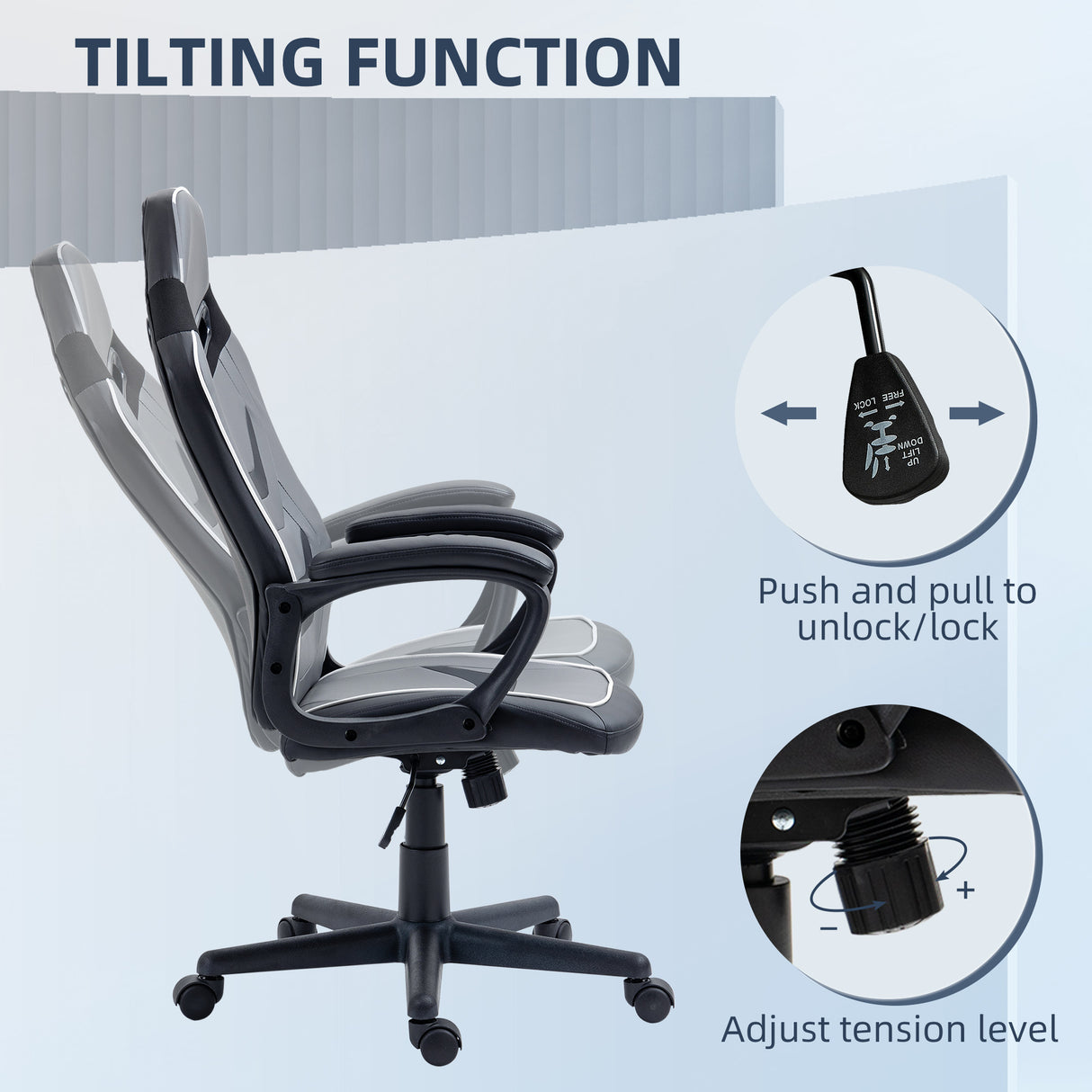 easycomfort easycomfort sedia da gaming ad altezza regolabile con funzione dondolo per casa e ufficio 60x63x113 125 cm grigia e nera