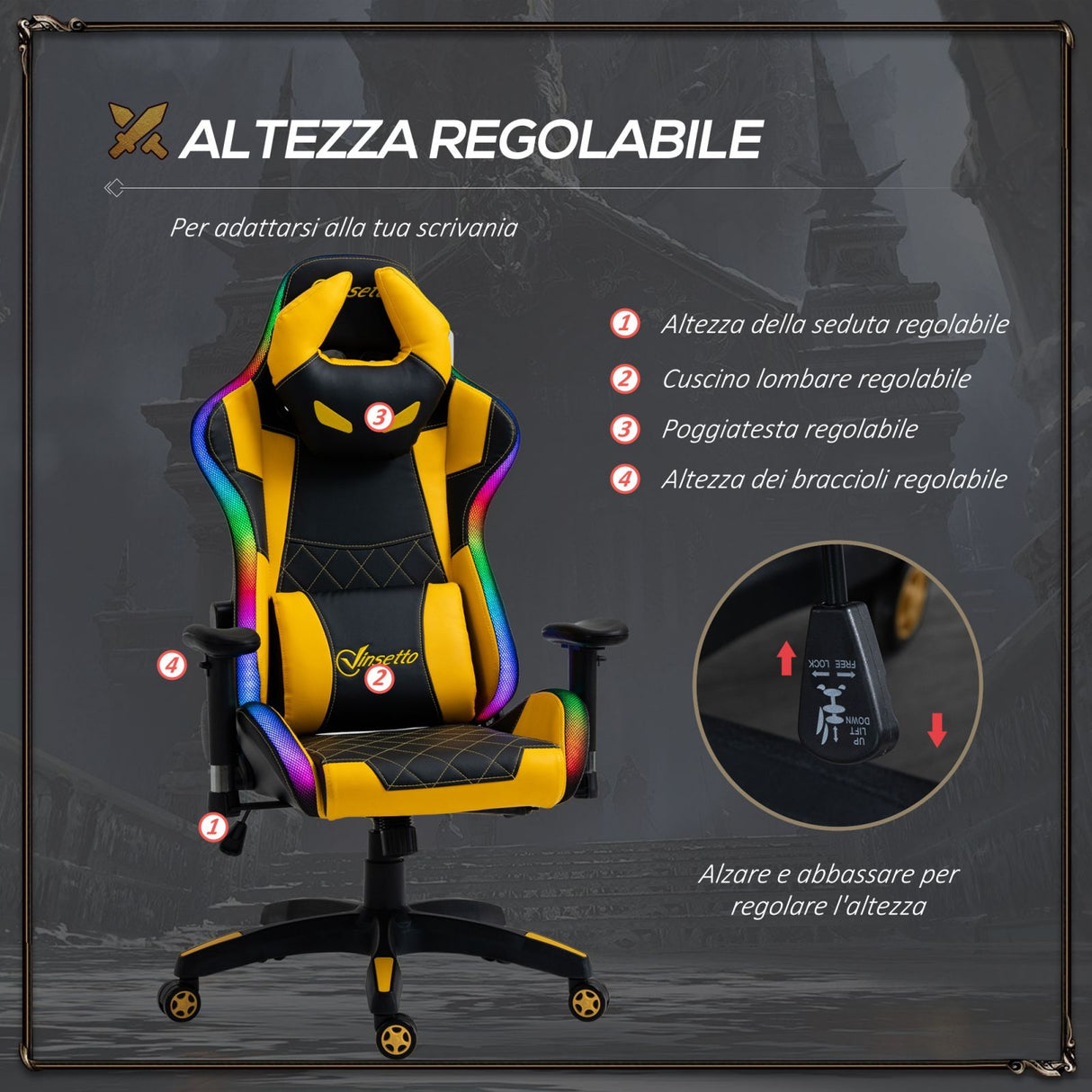 easycomfort easycomfort sedia da gaming giallo nero