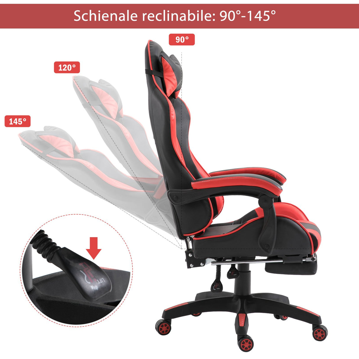 easycomfort easycomfort sedia da gaming o da ufficio ergonomica in similpelle nera e rossa ean 8055776914237