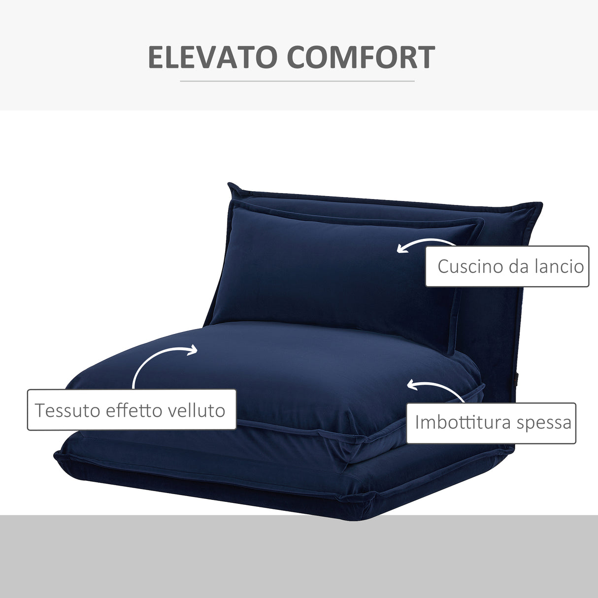 easycomfort easycomfort sedia da pavimento con schienale regolabile in 5 posizioni e seduta imbottita in acciaio e poliestere blu scuro