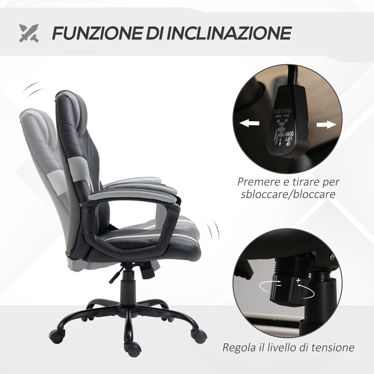 easycomfort easycomfort sedia da ufficio con altezza regolabile e dondolo 63x70x104 112cm finta pelle pu nero e grigio
