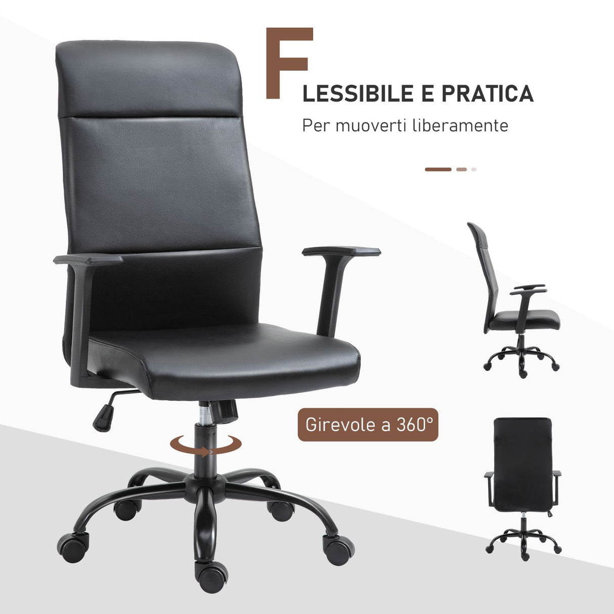 easycomfort easycomfort sedia da ufficio ergonomica e girevole in similpelle nera 61x61x109 115cm