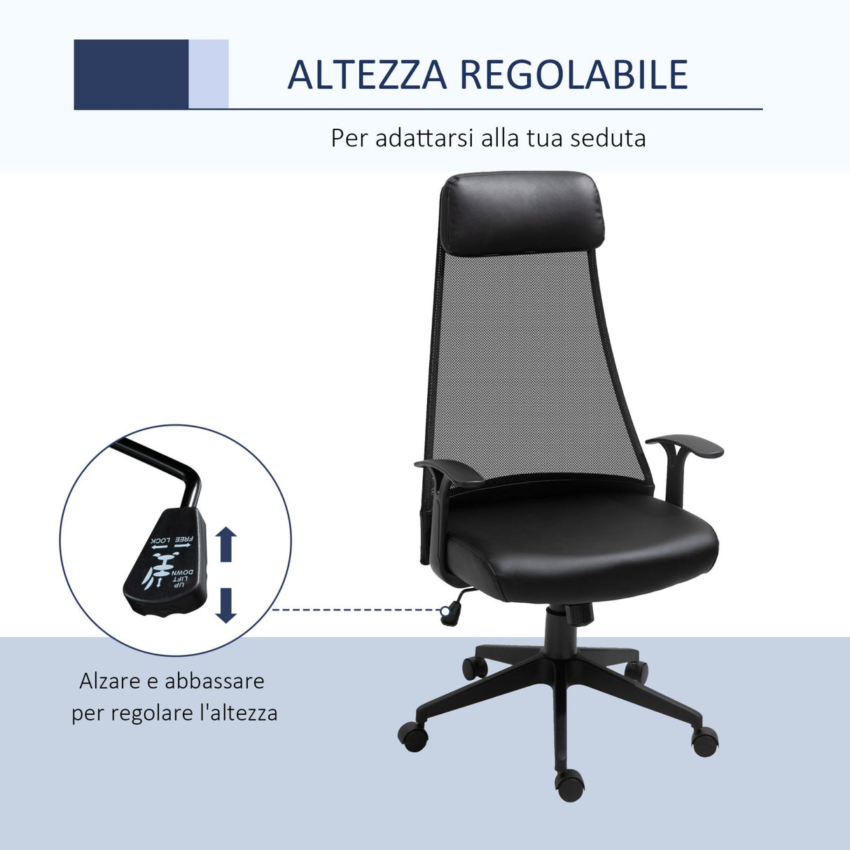 easycomfort easycomfort sedia da ufficio poltrona ergonomica girevole con altezza regolabile in similpelle e tessuto nero