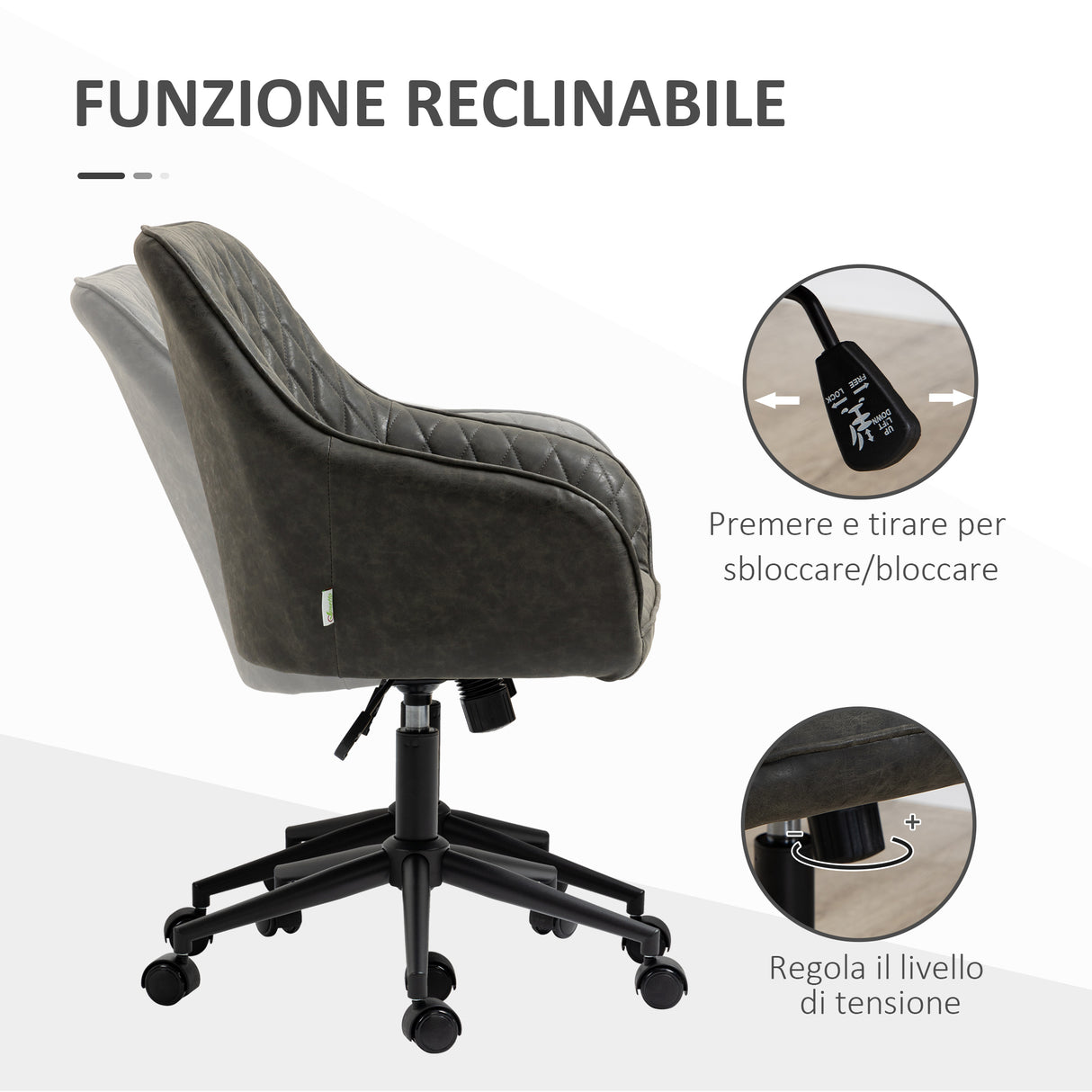 easycomfort easycomfort sedia da ufficio reclinabile con altezza regolabile in pelle pu gommapiuma e acciaio 59x60x90 100 cm grigia