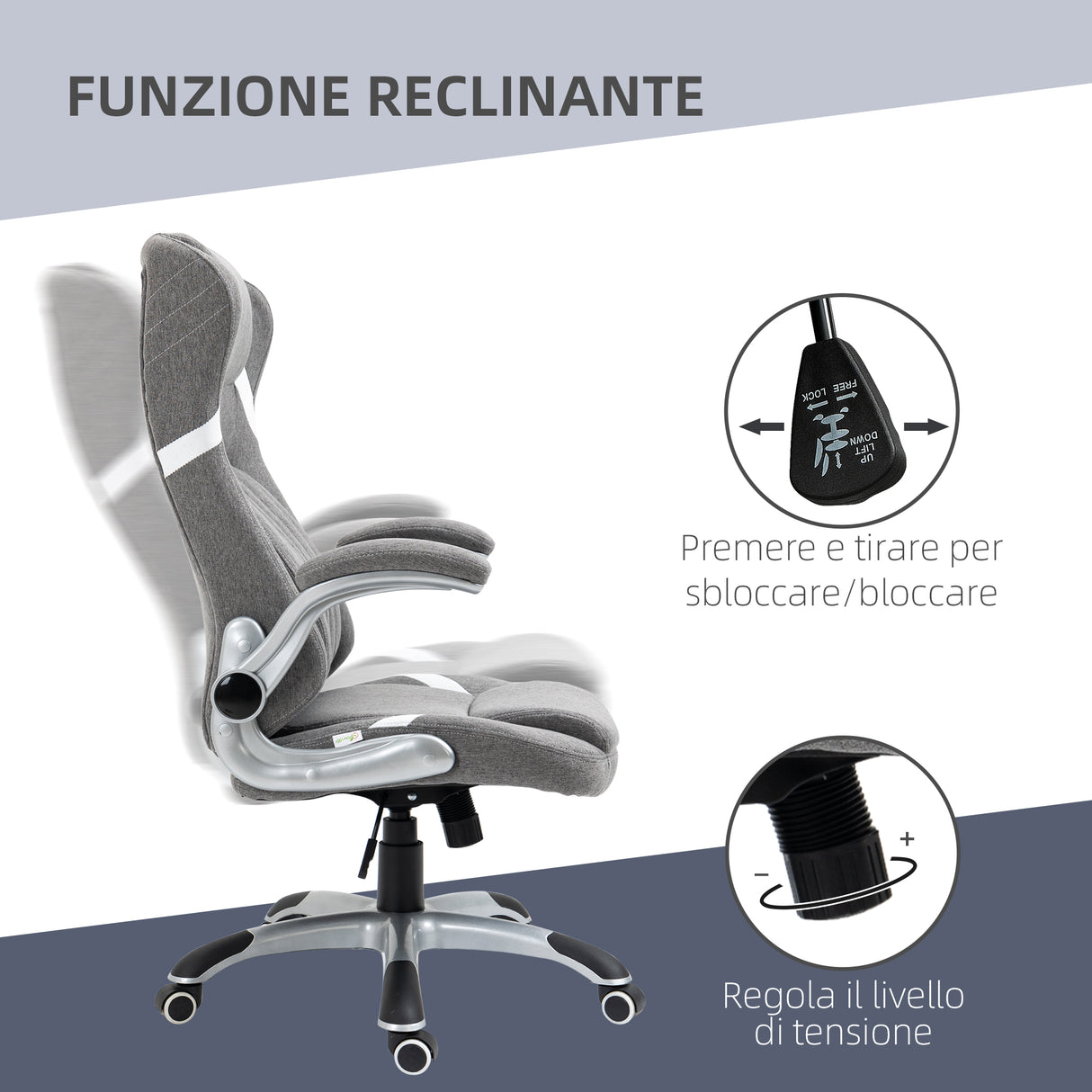 easycomfort easycomfort sedia da ufficio reclinabile in tessuto traspirante e acciaio con altezza regolabile 68x76x109 117 cm