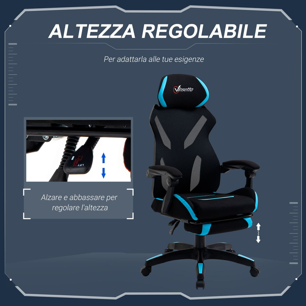 easycomfort easycomfort sedia gaming con supporto lombare e altezza regolabile in tessuto nero