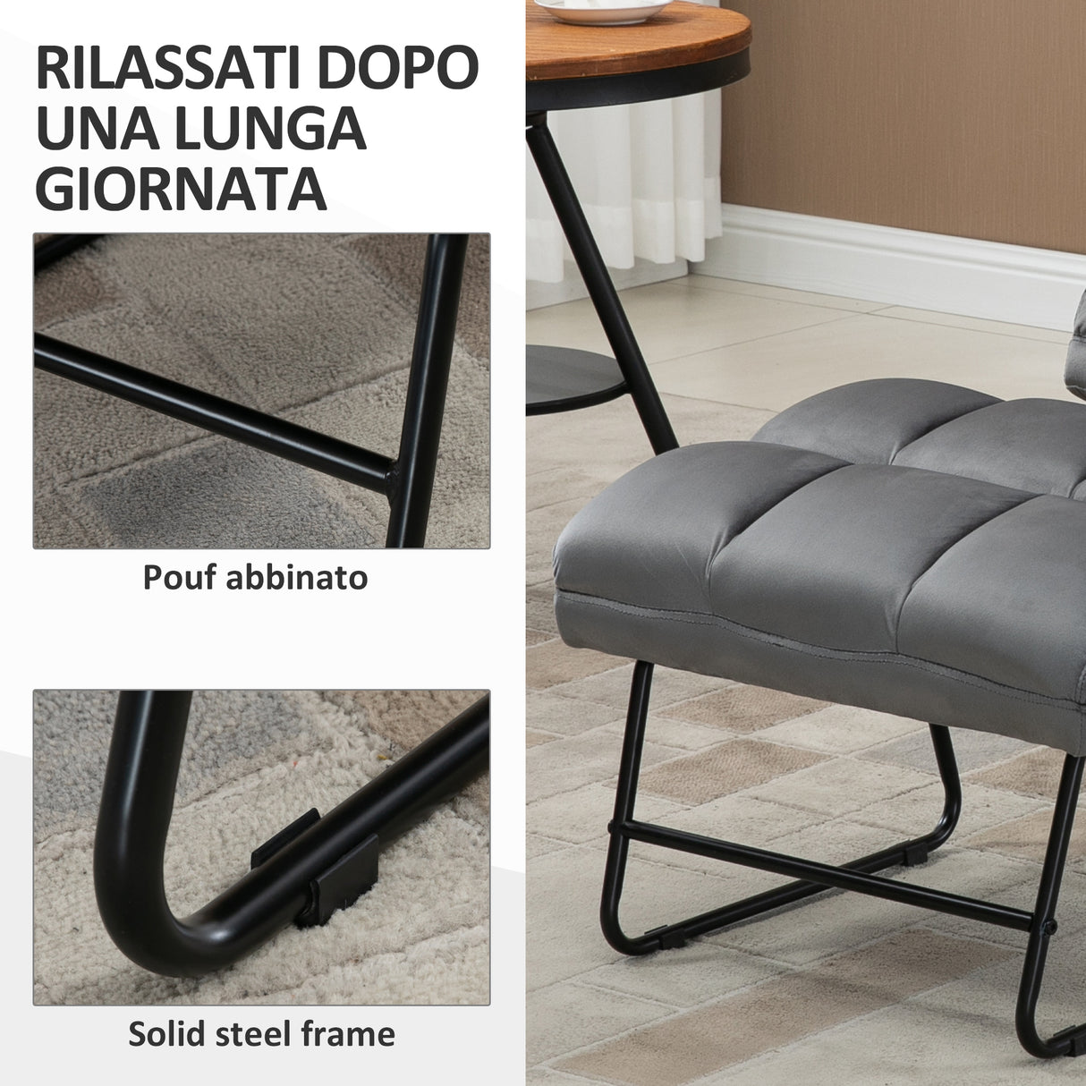 easycomfort easycomfort sedia imbottita con poggiapiedi abbinato per soggiorno studio e camera da letto 60x80 5x89 cm grigio