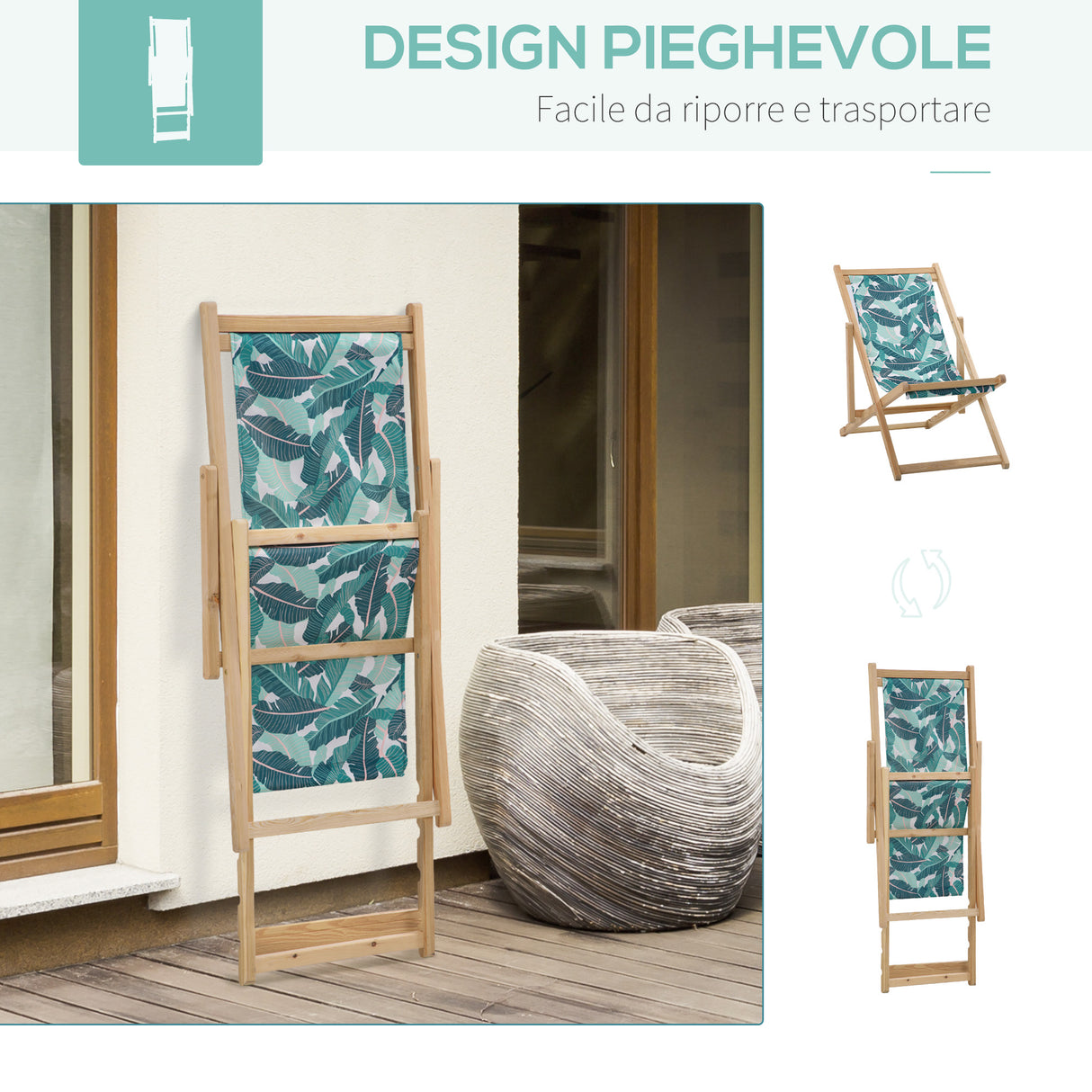 easycomfort easycomfort set 2 sdraio da giardino pieghevoli in legno con schienale reclinabile a 4 livelli fantasia tropicale