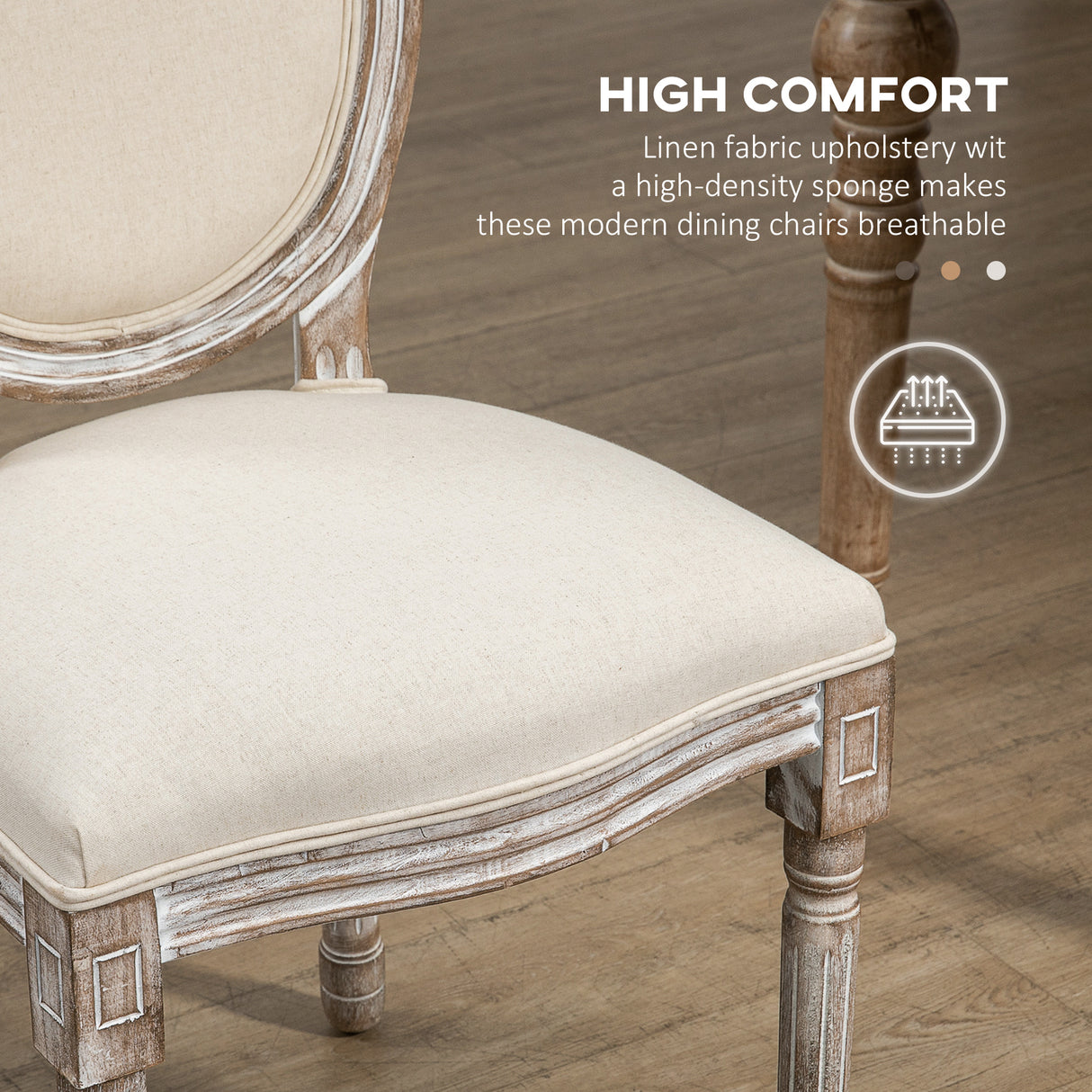 easycomfort easycomfort set 2 sedie per tavolo da pranzo classiche in legno con rivestimento in tessuto crema