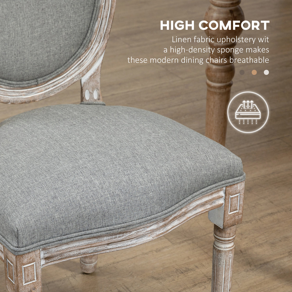 easycomfort easycomfort set 2 sedie per tavolo da pranzo classiche in legno con rivestimento in tessuto grigio