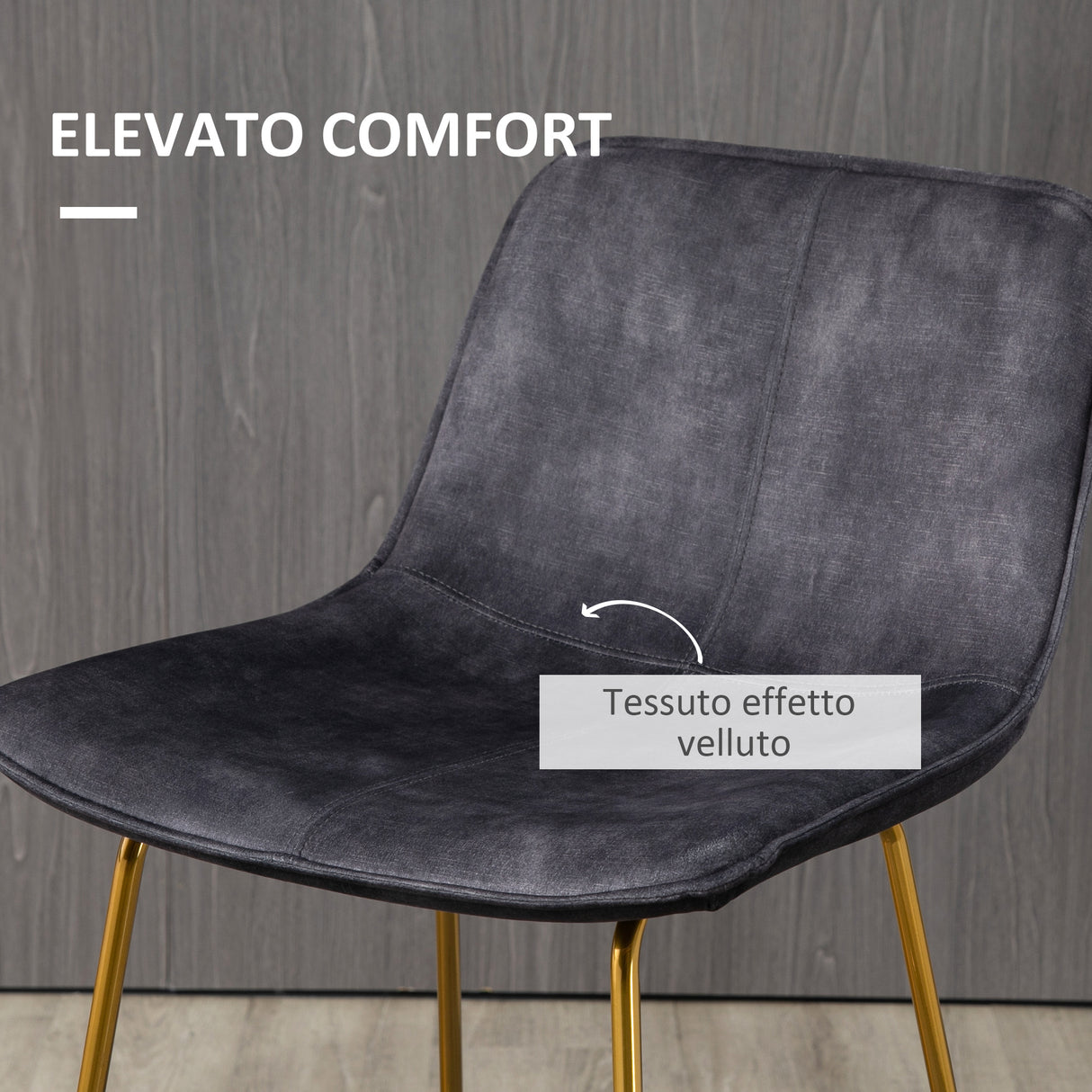 easycomfort easycomfort set 2 sgabelli da bar con schienale e poggiapiedi 48x56 5x103cm velluto grigio