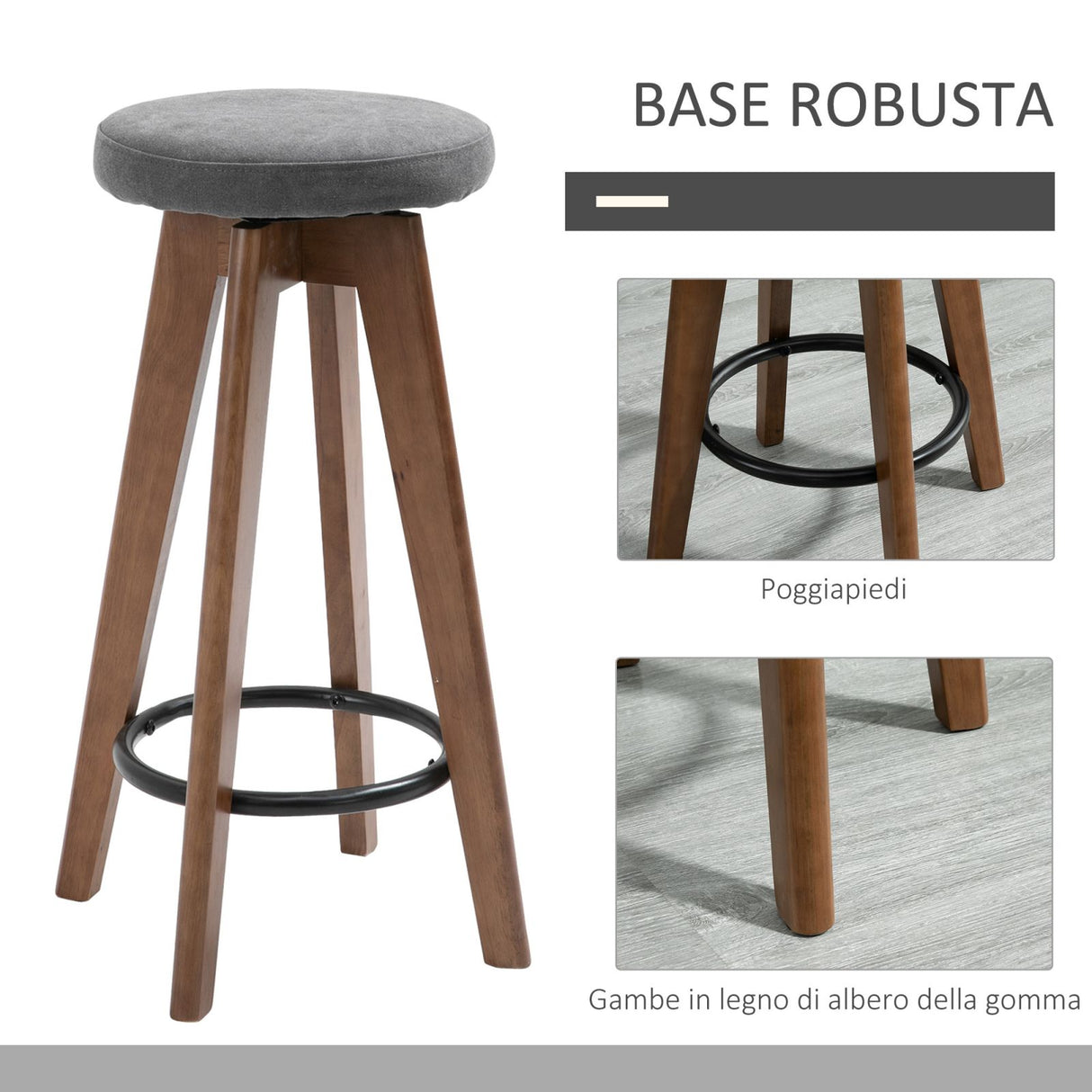 easycomfort easycomfort set 2 sgabelli da bar imbottiti girevoli con poggiapiedi gambe in legno e seduta in tessuto 41x41x69cm marrone