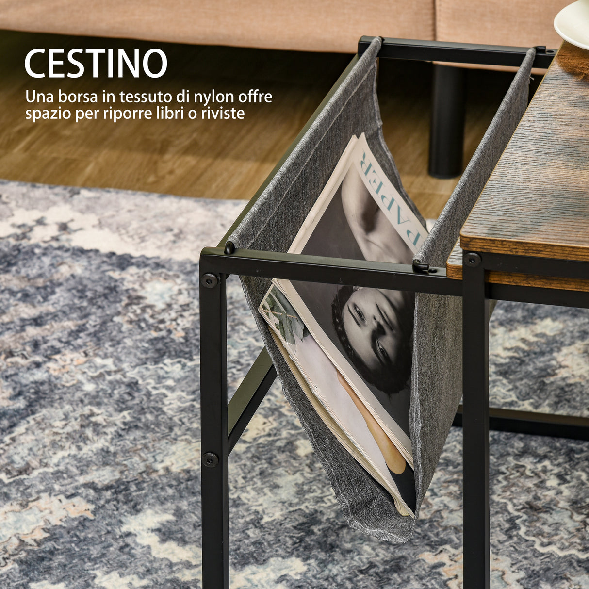 easycomfort easycomfort set 2 tavolini da caffe sovrapponibili stile industriale in mdf e acciaio nero e marrone rustico