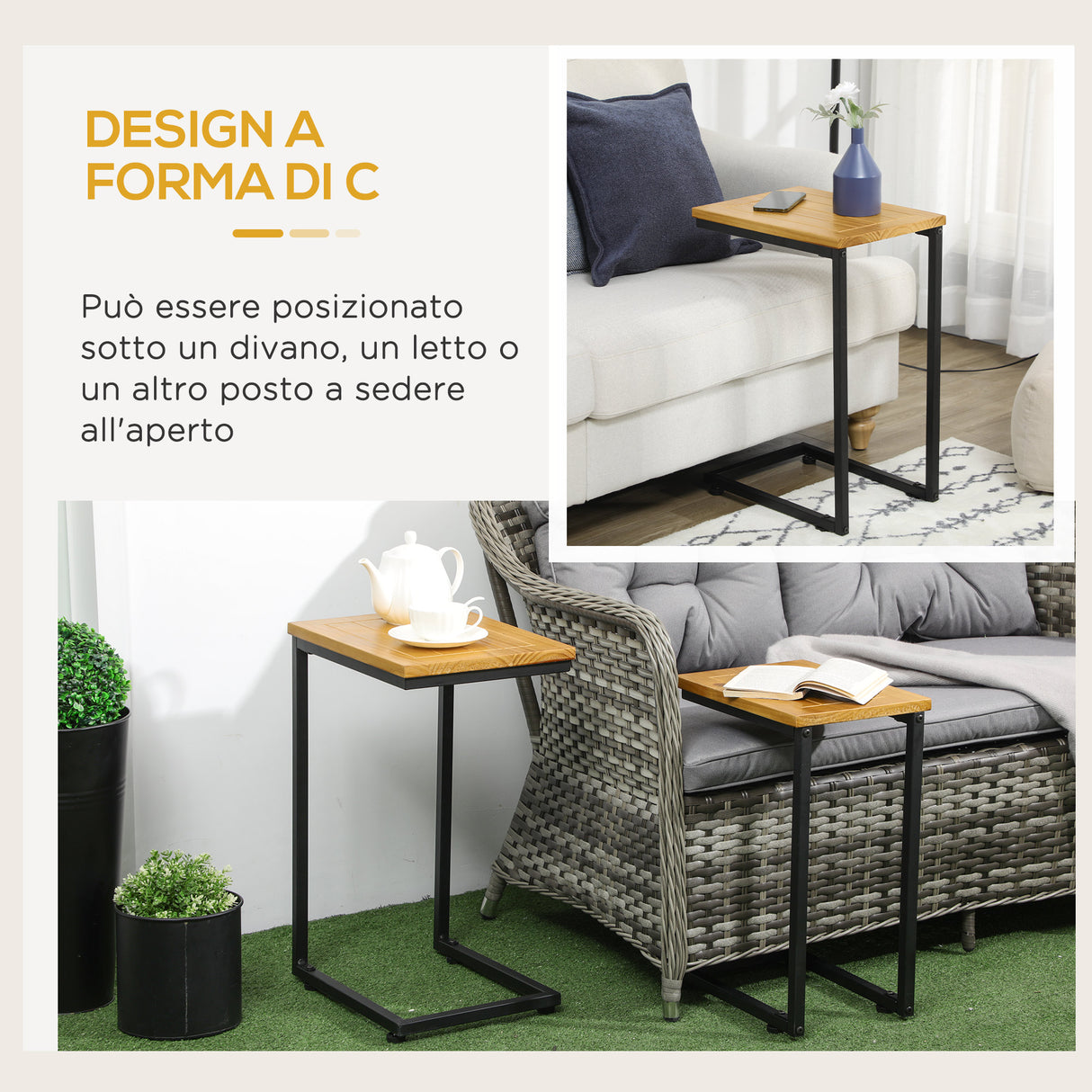 easycomfort easycomfort set 2 tavolini da giardino a c in metallo e legno di pino con design impilabile 40x30x60 cm