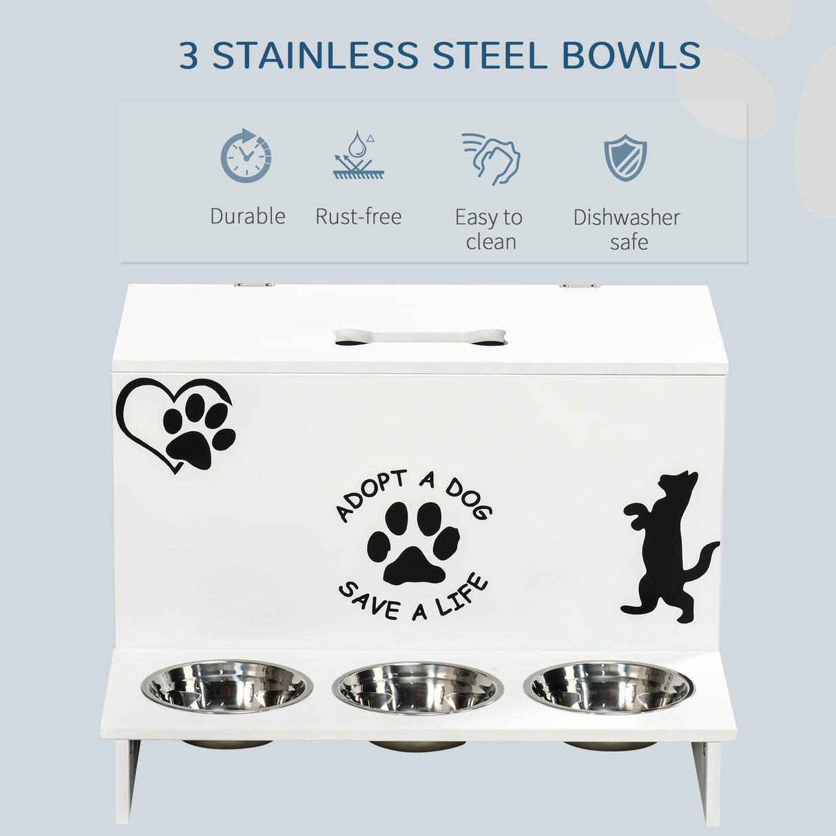 easycomfort easycomfort set 3 ciotole per cani da 500ml con spazio a scomparsa e supporto in mdf e acciaio inox 57x53x37 5 cm bianco