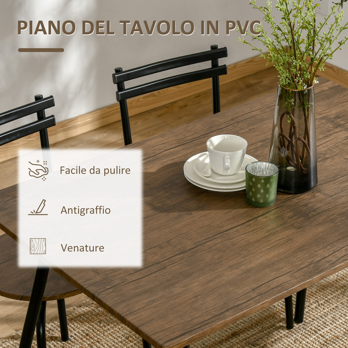 easycomfort easycomfort set 5 pezzi tavolo e sedie da pranzo 1 tavolo rettangolare e 4 sedie in acciaio e mdf per spazi limitati