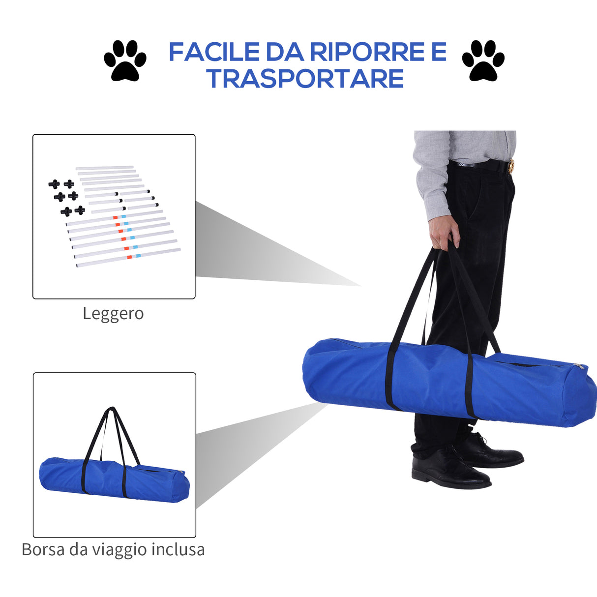 easycomfort easycomfort set agility dog con 6 pali in pe e borsa di trasporto inclusa bianco