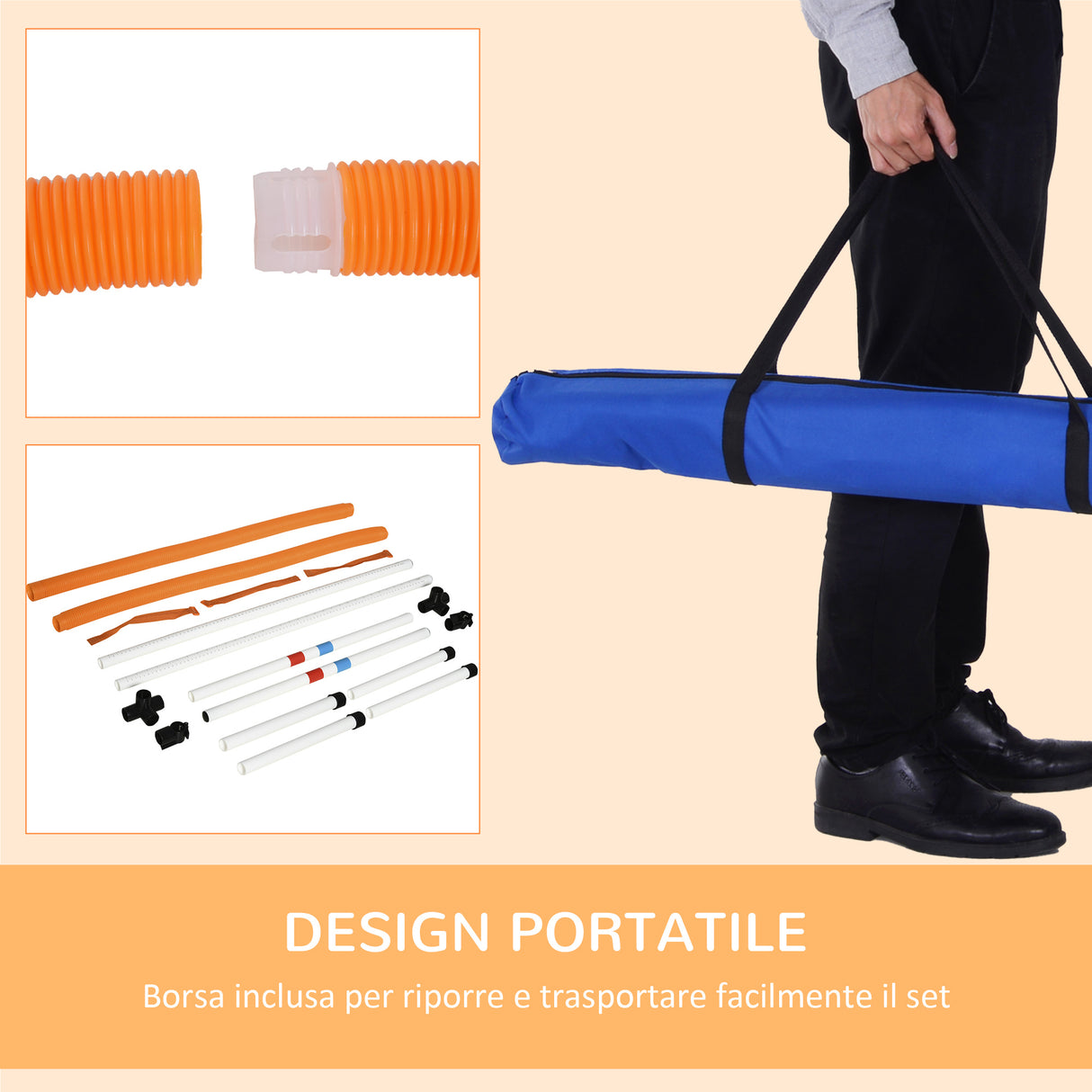 easycomfort easycomfort set agility dog portatile con anello e sbarra multiuso e salvaspazio con borsa da trasporto inclusa 74 5x66x91cm bianco e arancione