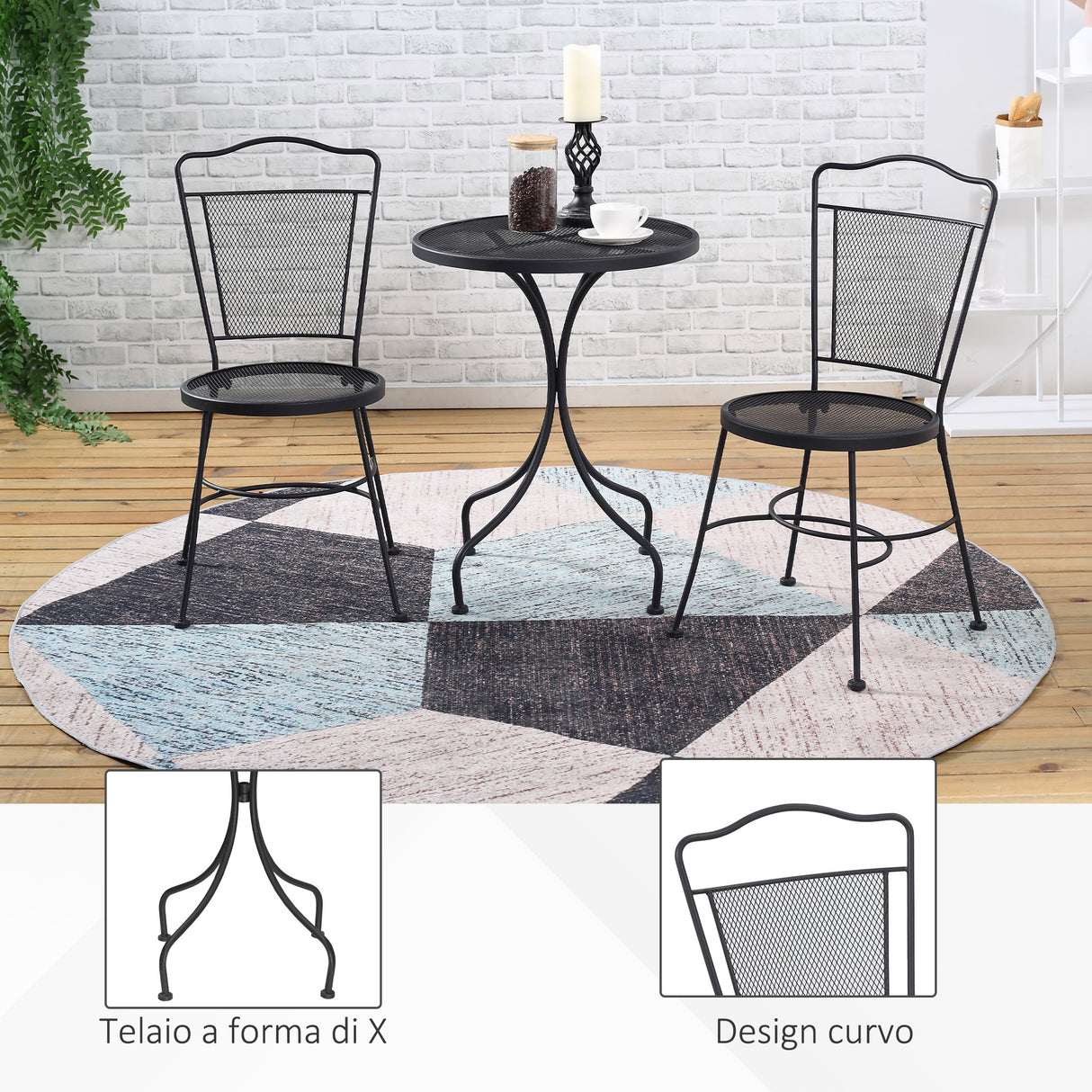 easycomfort easycomfort set da giardino da 3 pezzi tavolino con 2 sedie da esterno pieghevoli salvaspazio in metallo nero